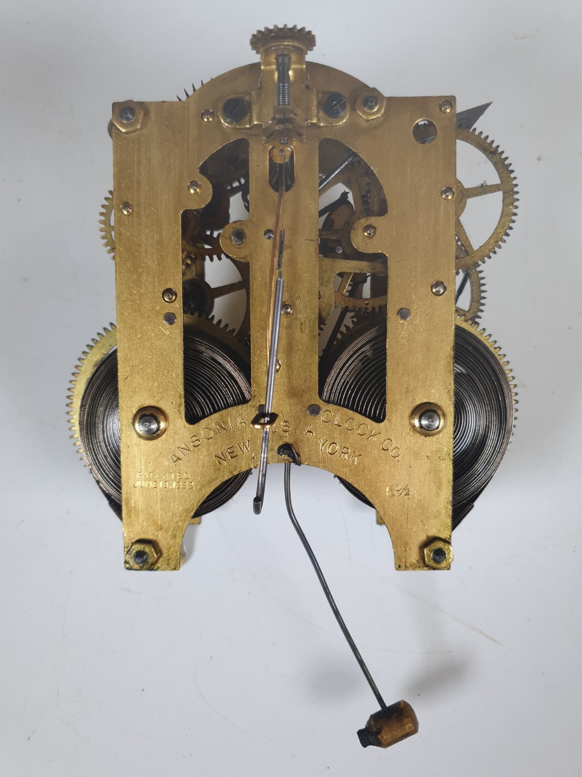 ​Antique Ansonia Clock Movement 8-Day Strike Patented June  1882  Mainsprings
