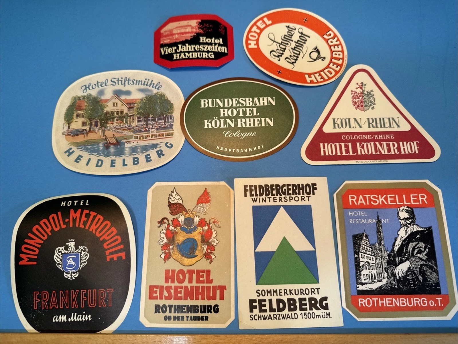 9 Germany Luggage Labels vier jahreszeiten Hamburg, Hotel Stuttgarter Dusseldorf