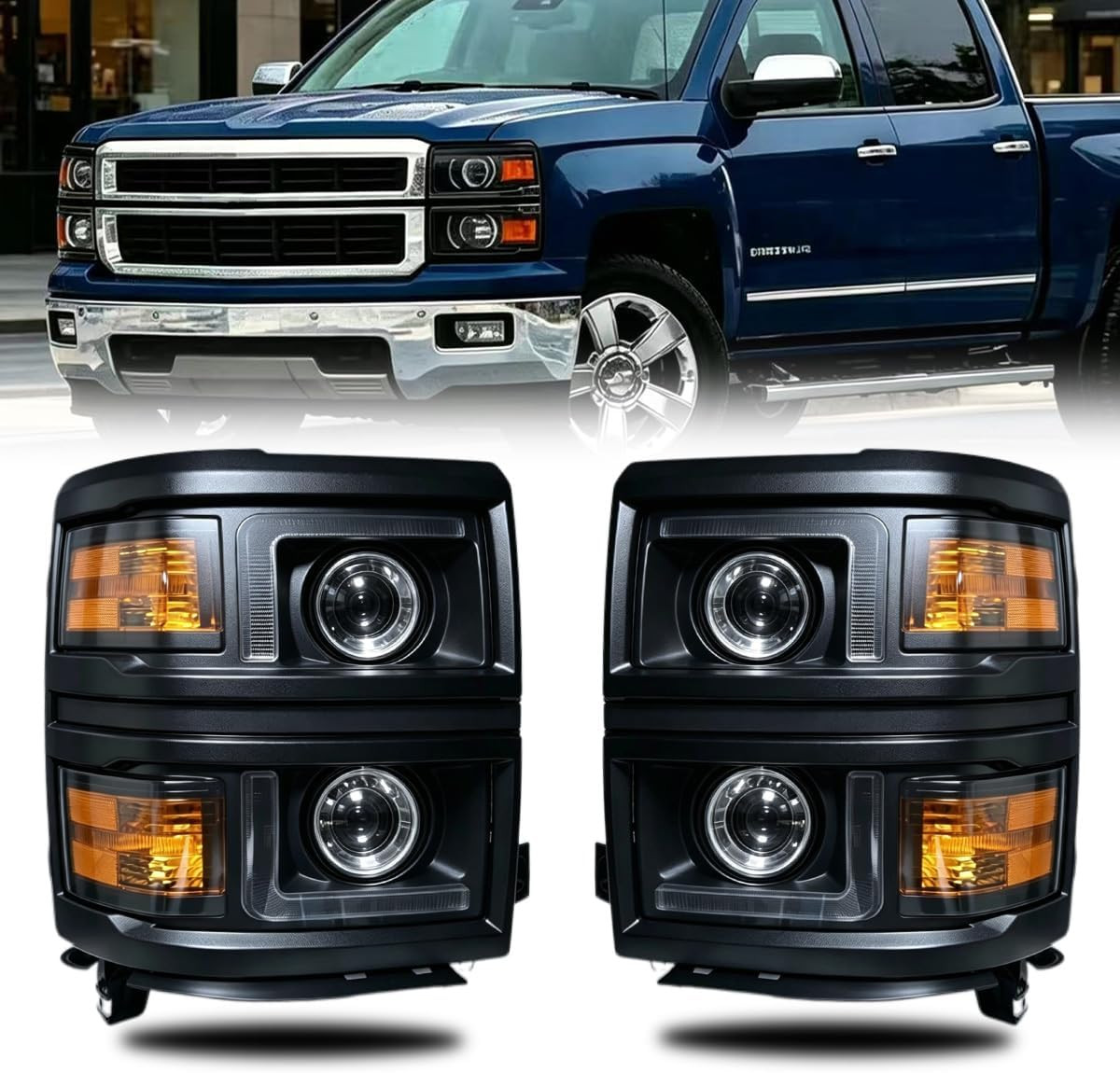 LED DRL Projector Headlights Assembly for 2014-2015 Chevy Silverado 1500