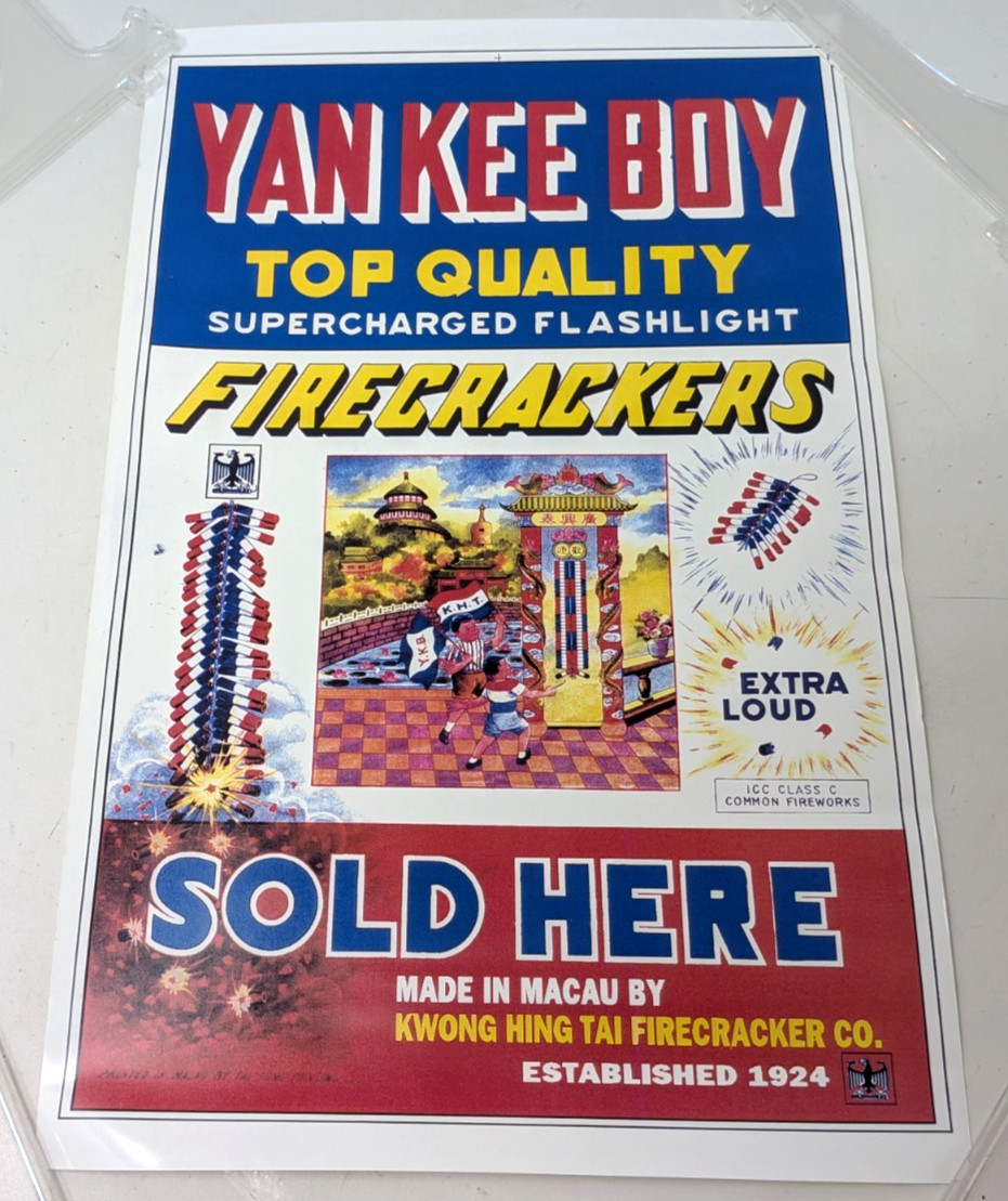 Rare Vintage Chinese Yankee Boy Kwong Hing Tai Flashlight Firecrackers Poster