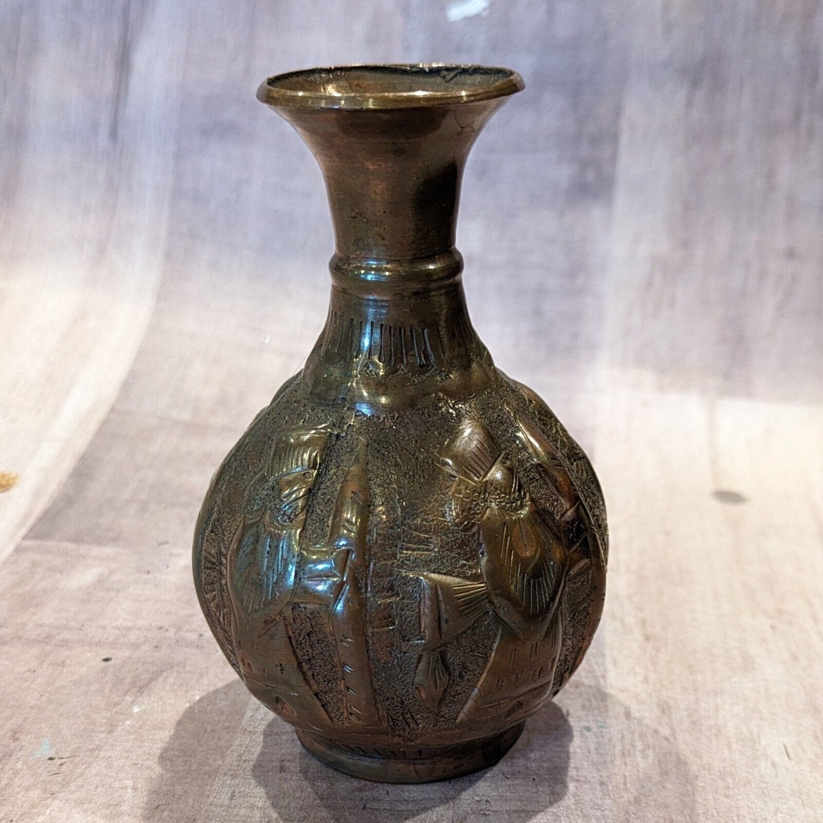 Embossed Copper Vase With Men Vintage 4\