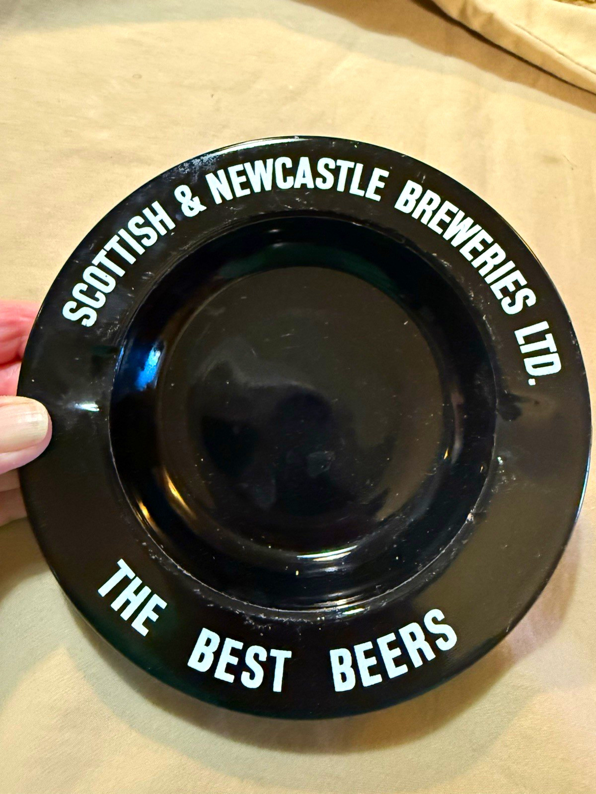 Vintage Scottish & Newcastle Breweries Ltd. “The Best Beers” Black Glass Ashtray