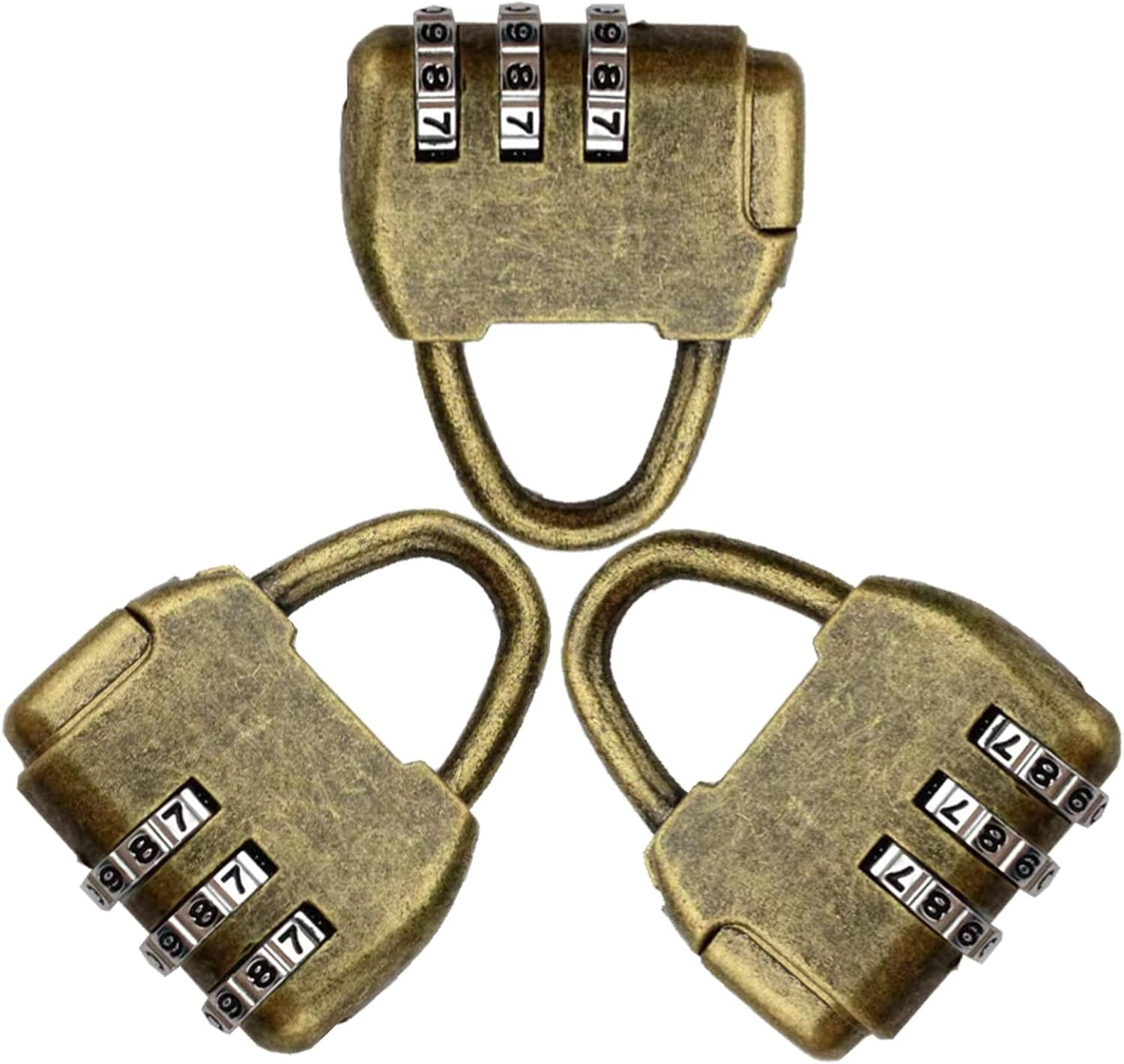 3-Pcs Mini 3-Digit Combination Padlocks Bronze Antique Style Small Keyless Lock