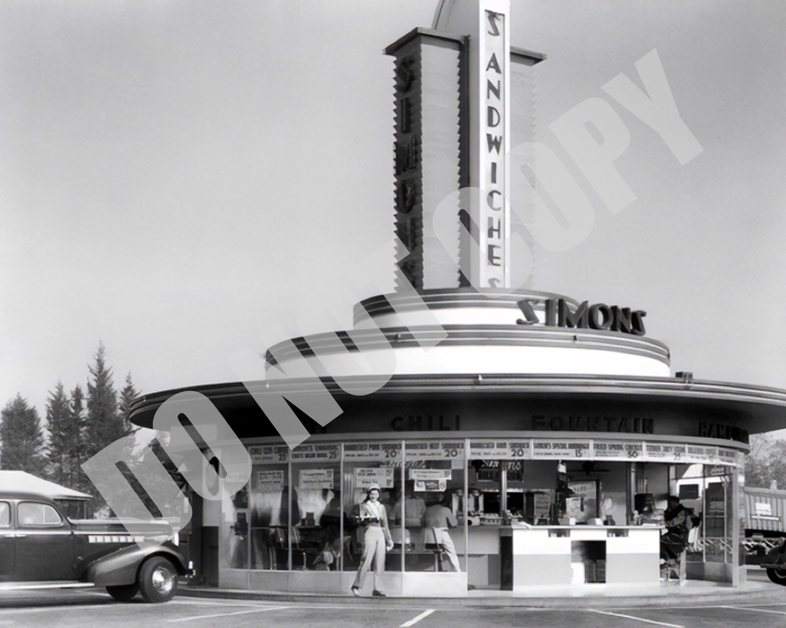 1940s Simon\'s Drive-in Day Time at Wilshire & Fairfax In Hollywood 8x10 Photo
