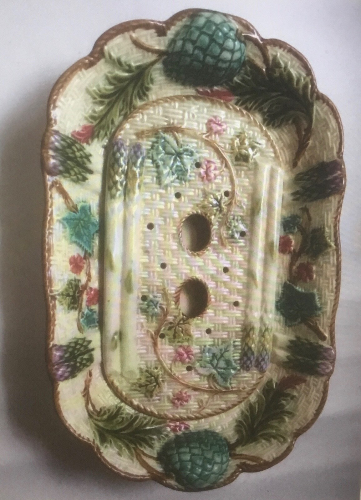 Majolica Platter Antique French Asparagus Platter 2 Pieces c.1850-1890