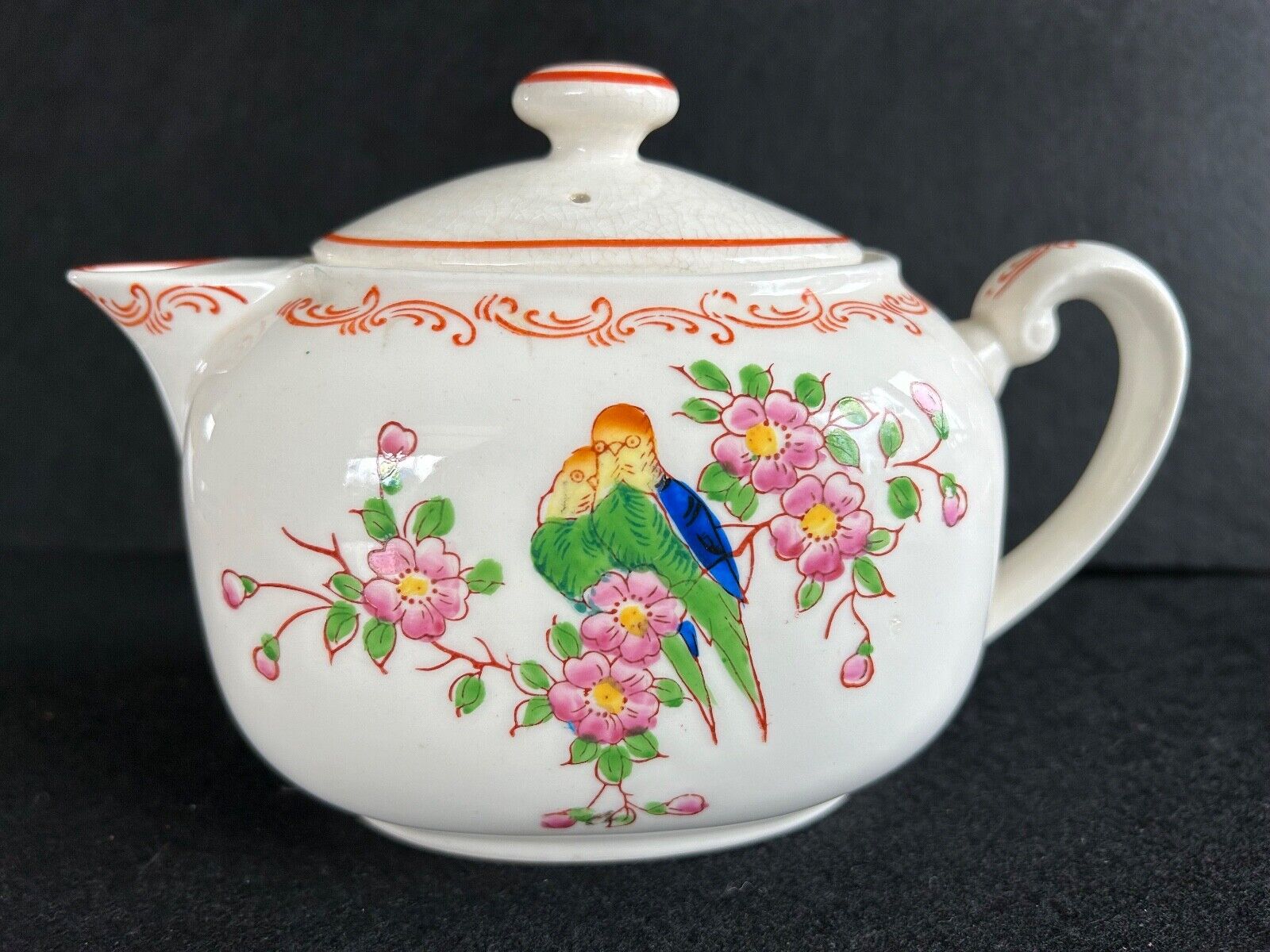 Vintage Lovebirds Hand-painted Teapot Japan Ceramic