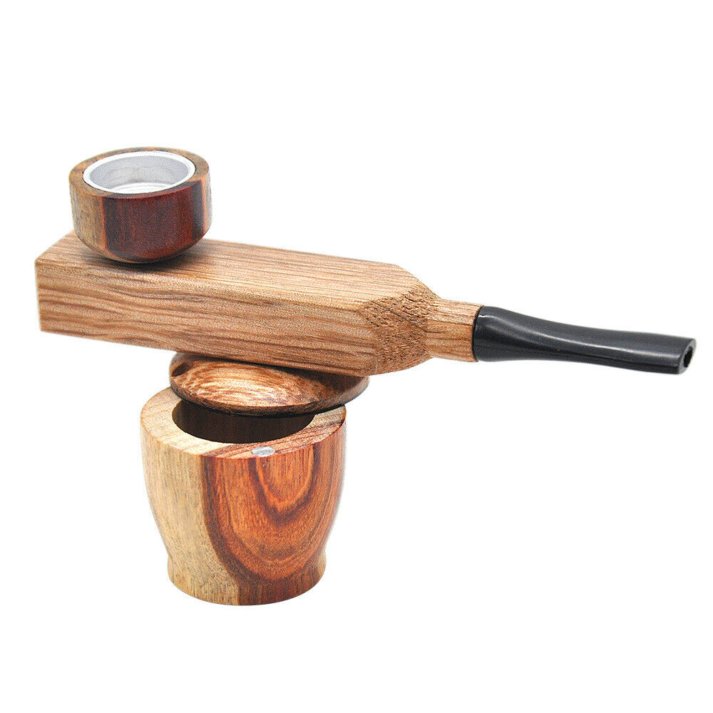 Rotary Wood Pipe Portable wooden Pipe with Tobacco Storage Box