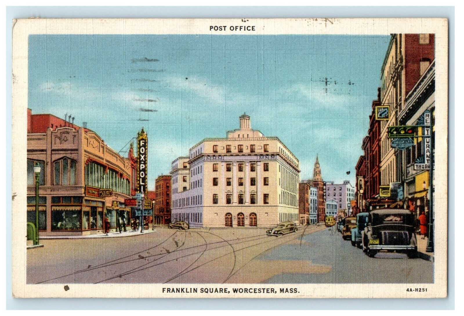 1934 Post Office Franklin Square, Worcester Massachusetts MA Vintage Postcard