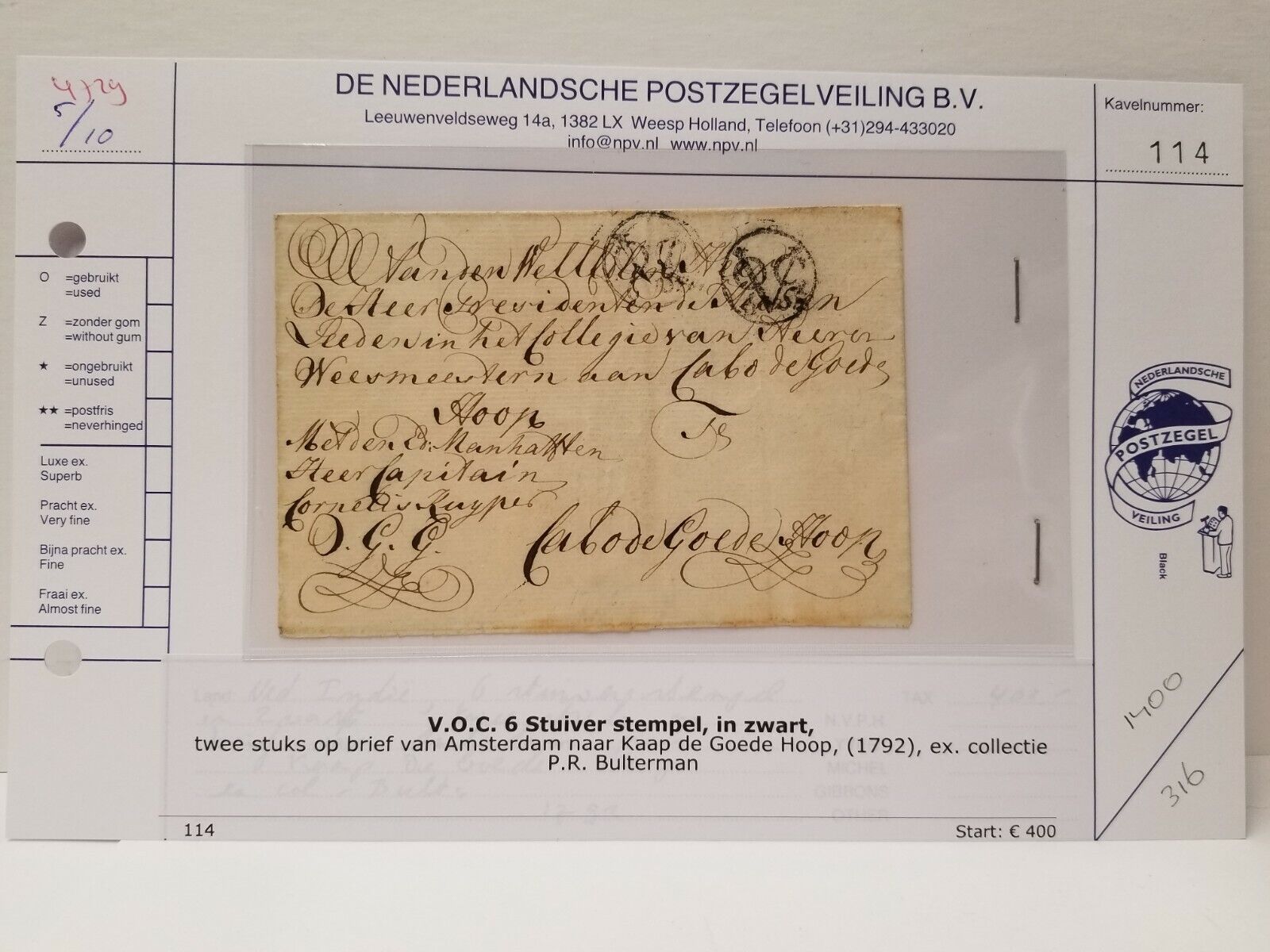 1792 Letter from Amsterdam to Kaap de Goede Hoop Artifact Antique History 