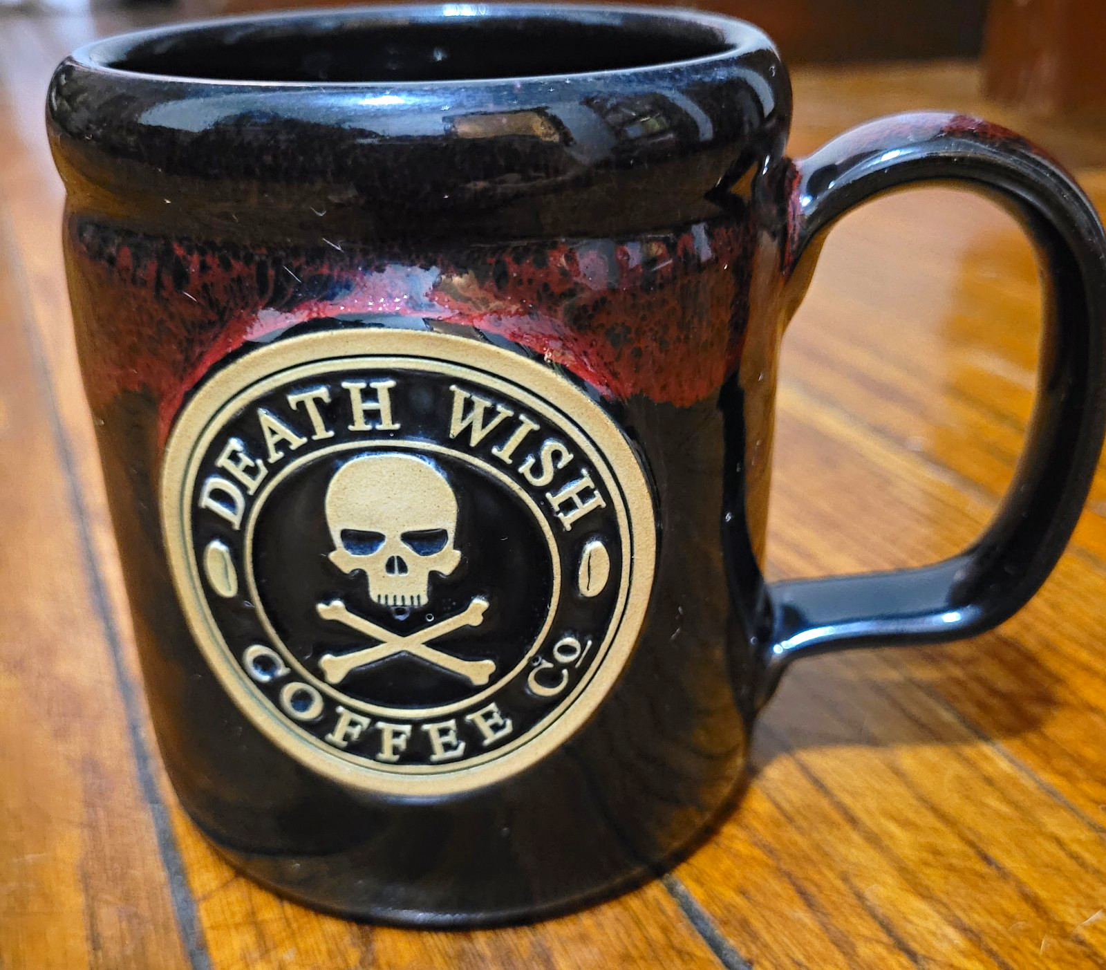 Death Wish Coffee Co. Deneen Pottery 2014 Handthrown USA Skull Logo Mug Blck/Red