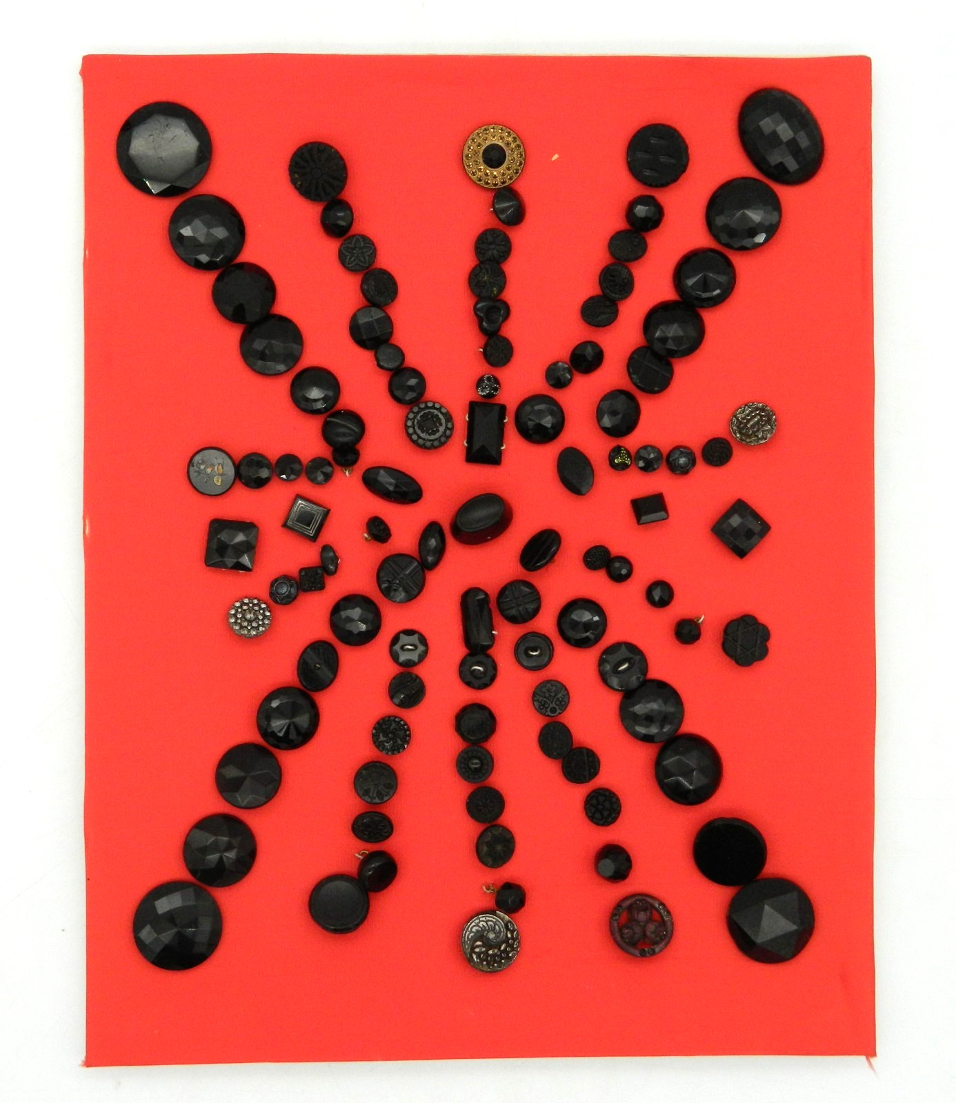 Vintage Antique Victorian Lot of 100 Black GLASS Buttons Molded Facet Cut Jet