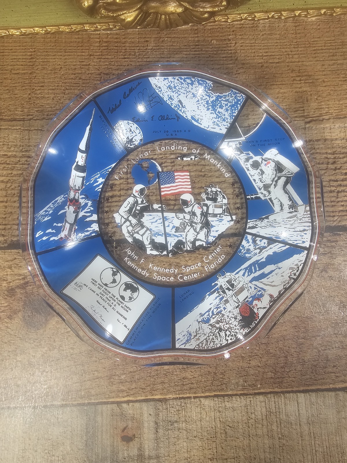 VTG 1970s John F. Kennedy  First Lunar Landing Ruffled Trinket Bowl