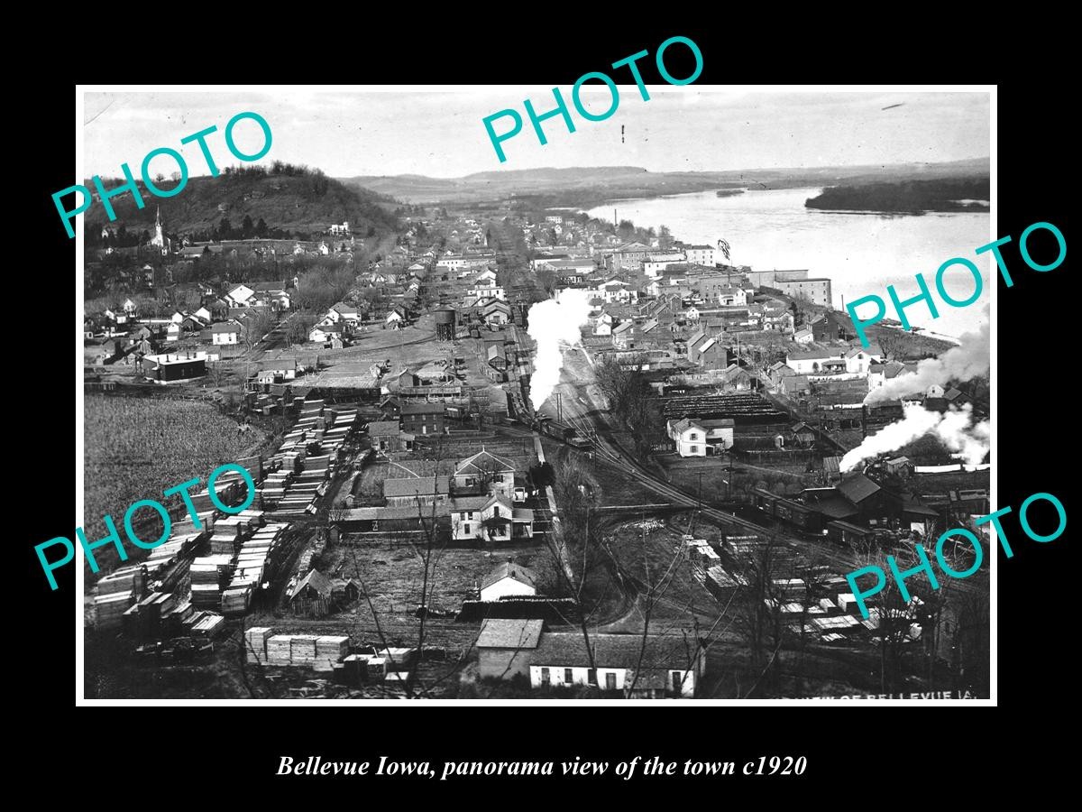 OLD 8x6 HISTORIC PHOTO OF BELLEVUE IOWA PANORAMA OF THE TOWN c1920