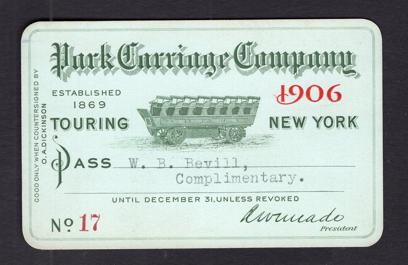 USA New York 1906 Park Carriage Company Pass