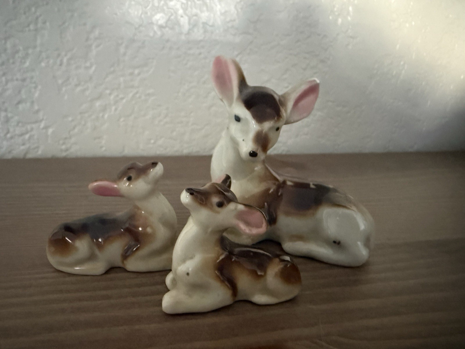 Vintage Japan Ceramic Deer Family Figurines Doe & 2 Fawns Set of 3 Kitsch