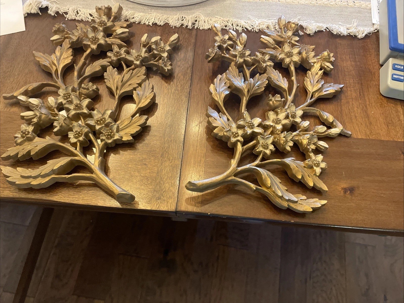 Vintage 1967 Syroco Plastic Gold Dogwood/Cherry Blossoms Wall Art 7035 & 7036