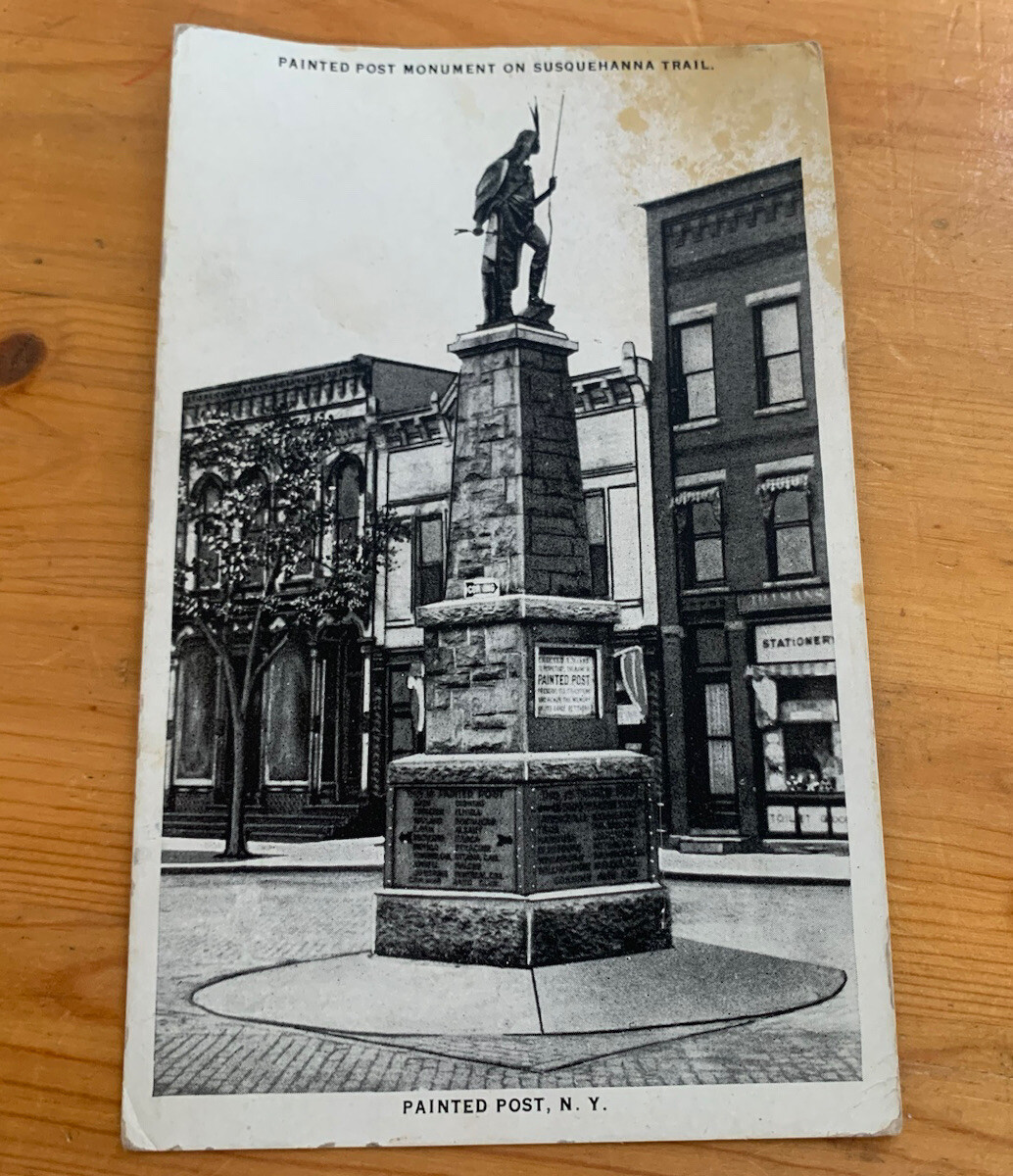 c1920\'s Painted Post Monument On Susquehanna Trail New York NY Vintage Postcard