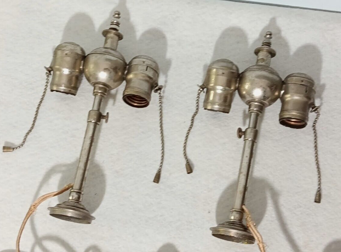 Pair of Antique Benjamin Dual Socket Lamp Clusters For Parts Or Restoration