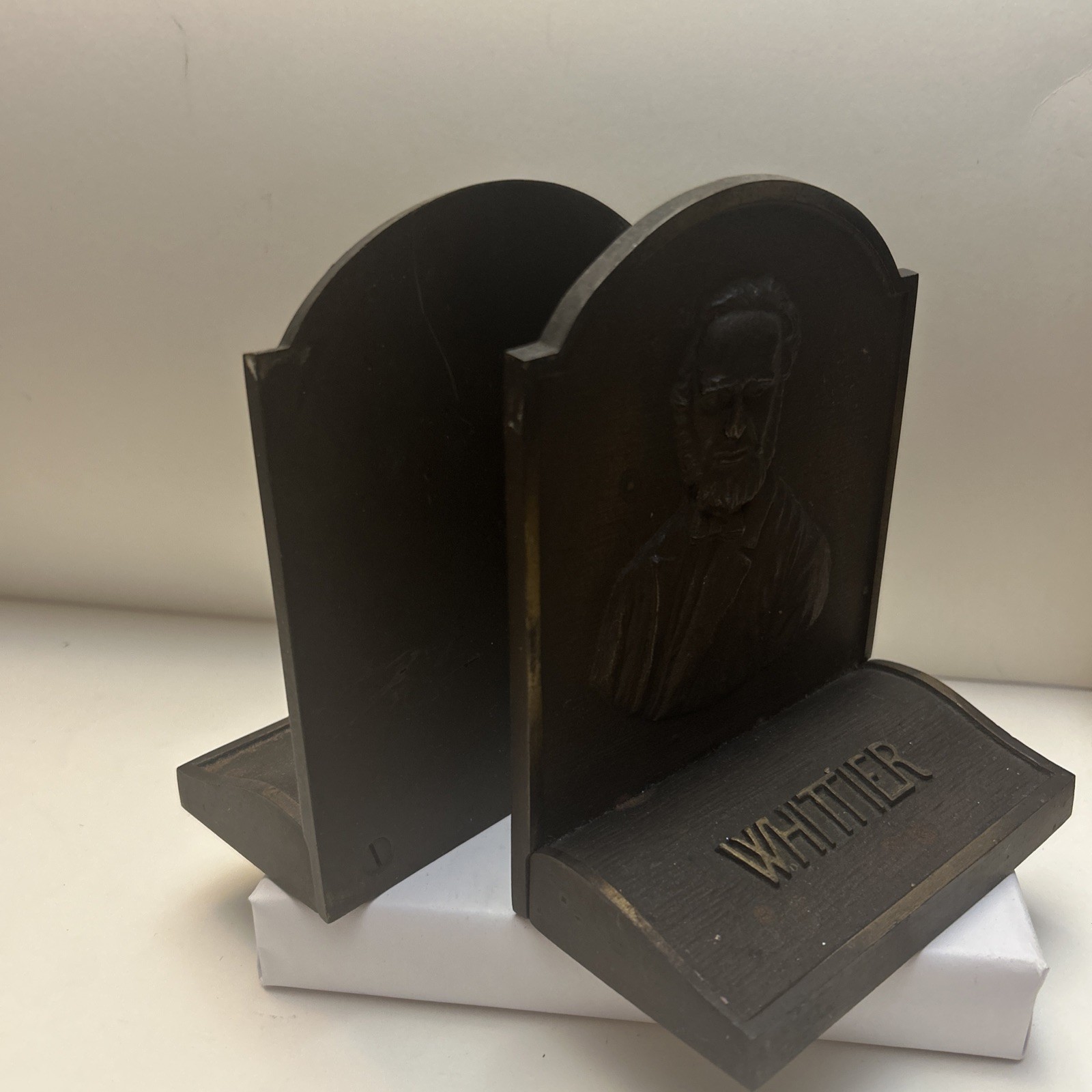 Vintage Bronze 1926 John Greenleaf Whittier Bookends for Library or Study 