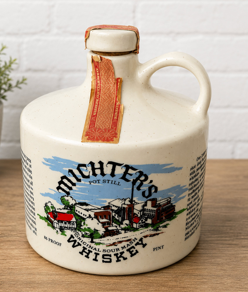 Vintage 1978 Michter\'s Pot Still Sour Mash Whiskey Pint Ceramic Jug Decanter