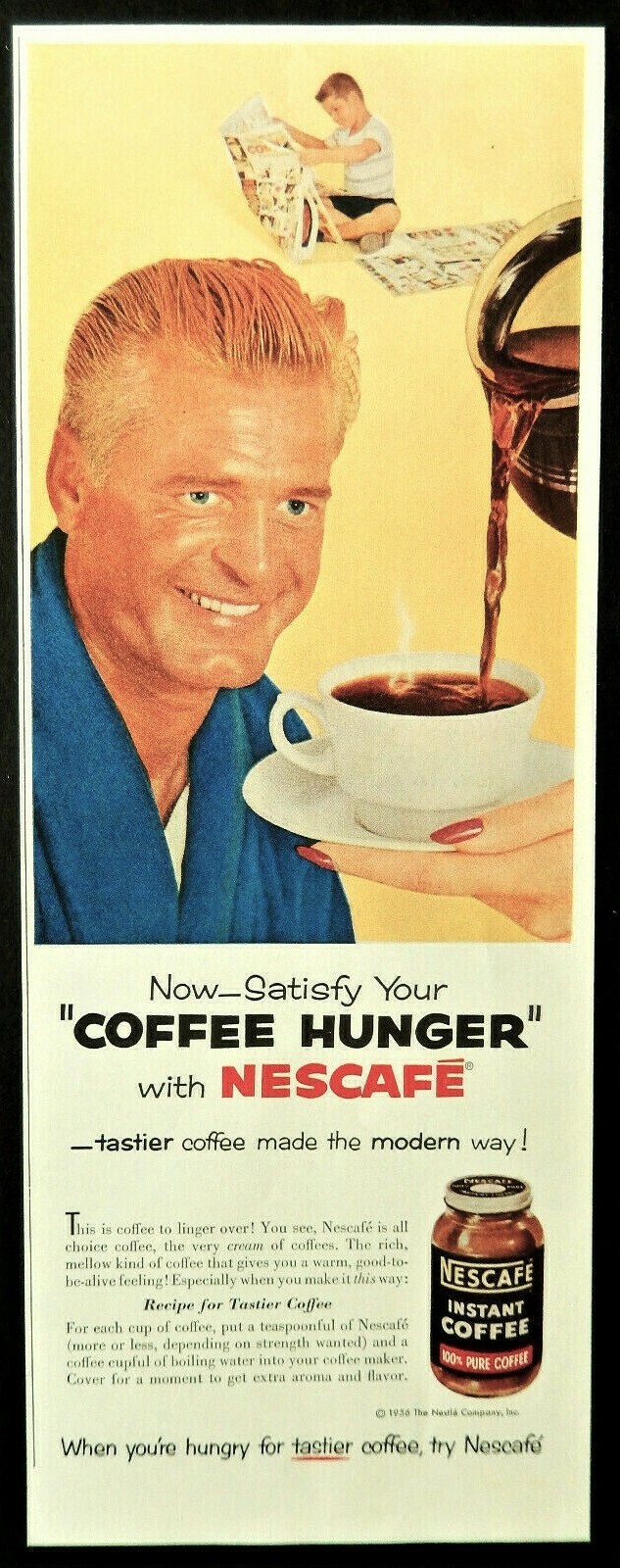 Nescafe instant coffee ad vintage 1956 original half page advertisement
