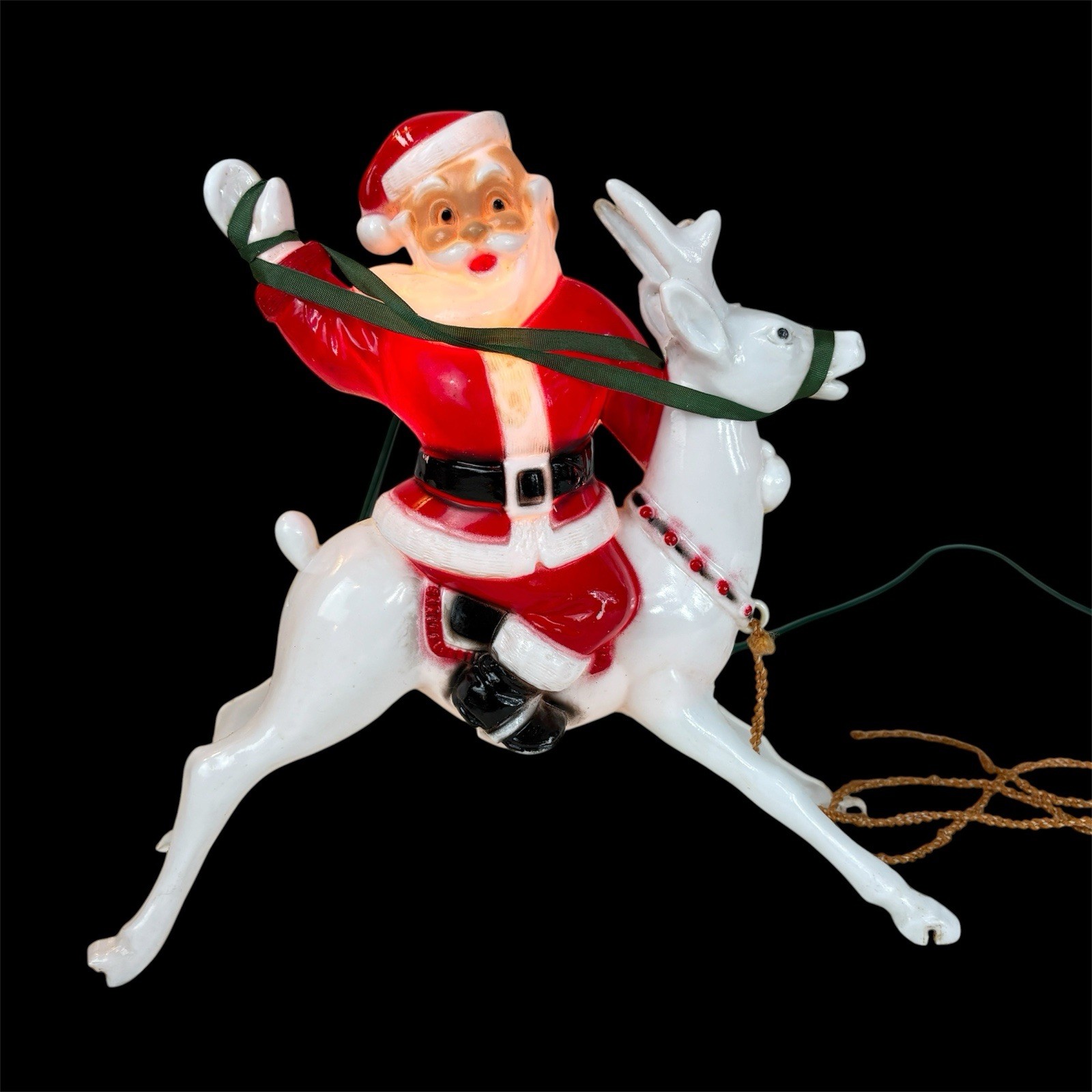 VTG Christmas Light Up Hi Ho Santa On Reindeer MCM Hard Plastic Celluloid 1950s