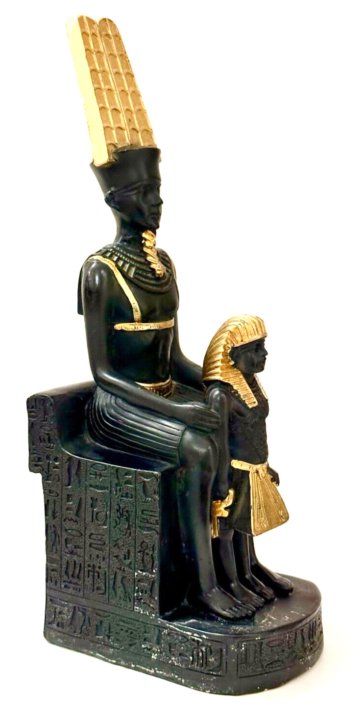 Egyptian Pharaoh King & Son Statue Seated Pharaonic Symbols Big Size 11.5