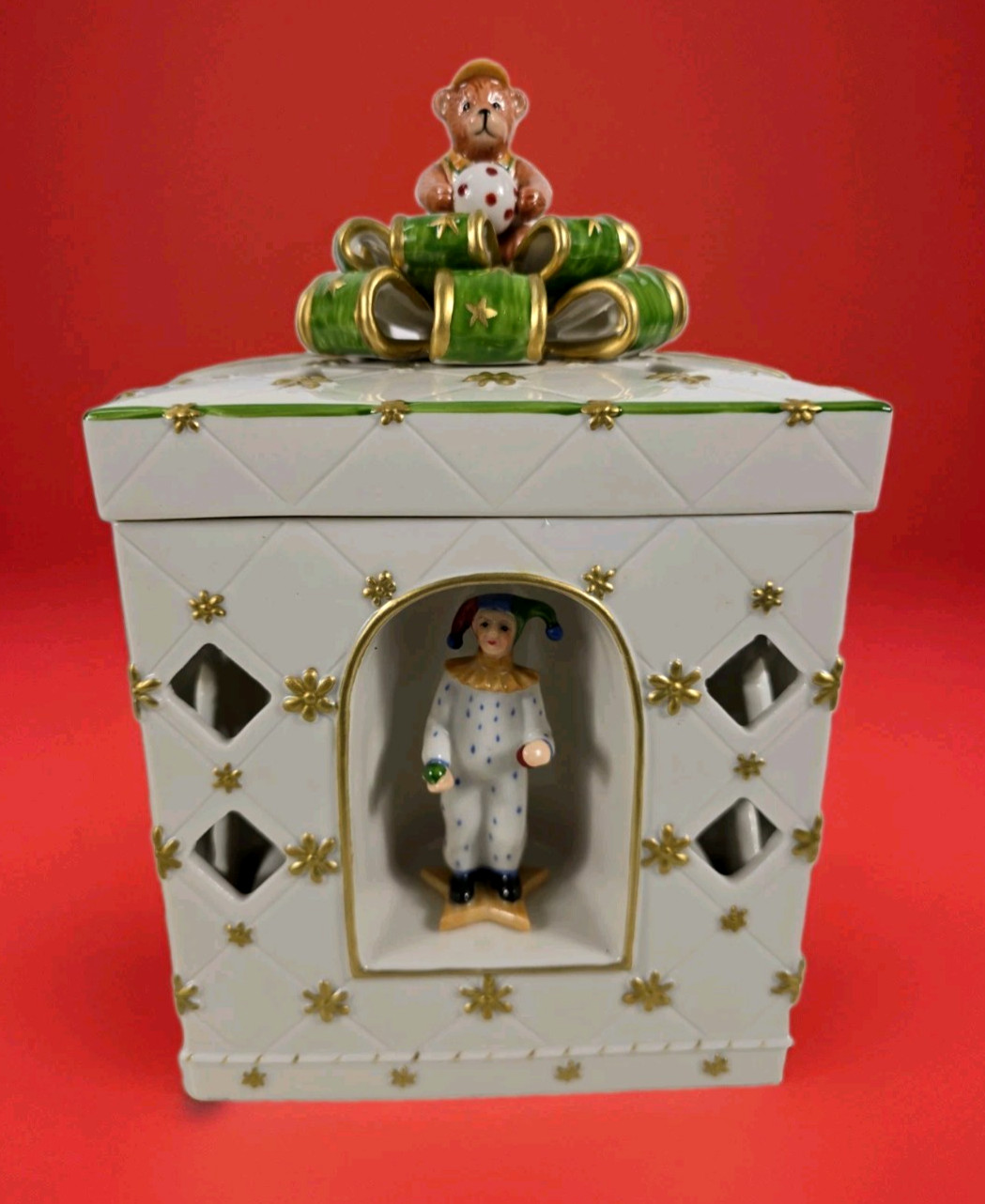 NIB Villeroy & Boch Toy Ceramic Candle Music Box - We Wish You A Merry Christmas