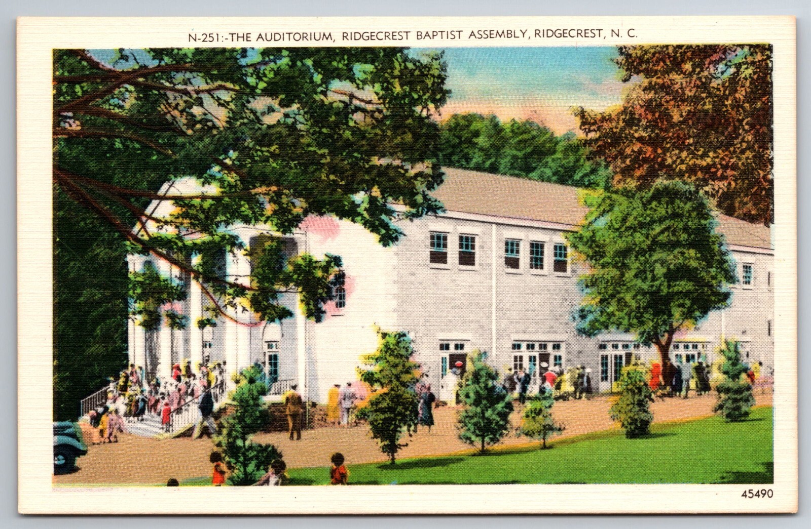Vintage Postcard NC Ridgecrest Baptist Assembly Auditorium People Linen