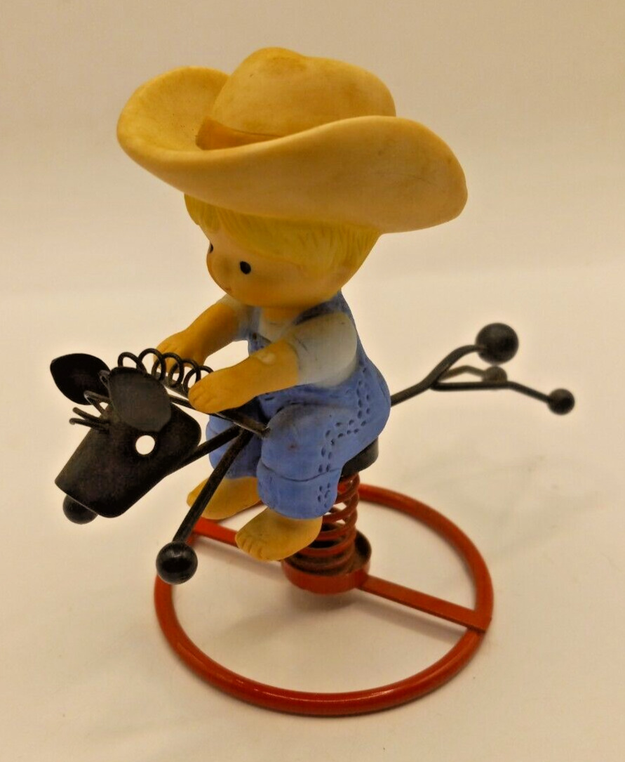 Vintage Enesco Country Cousins Scooter Figurine Riding on Metal Bronco