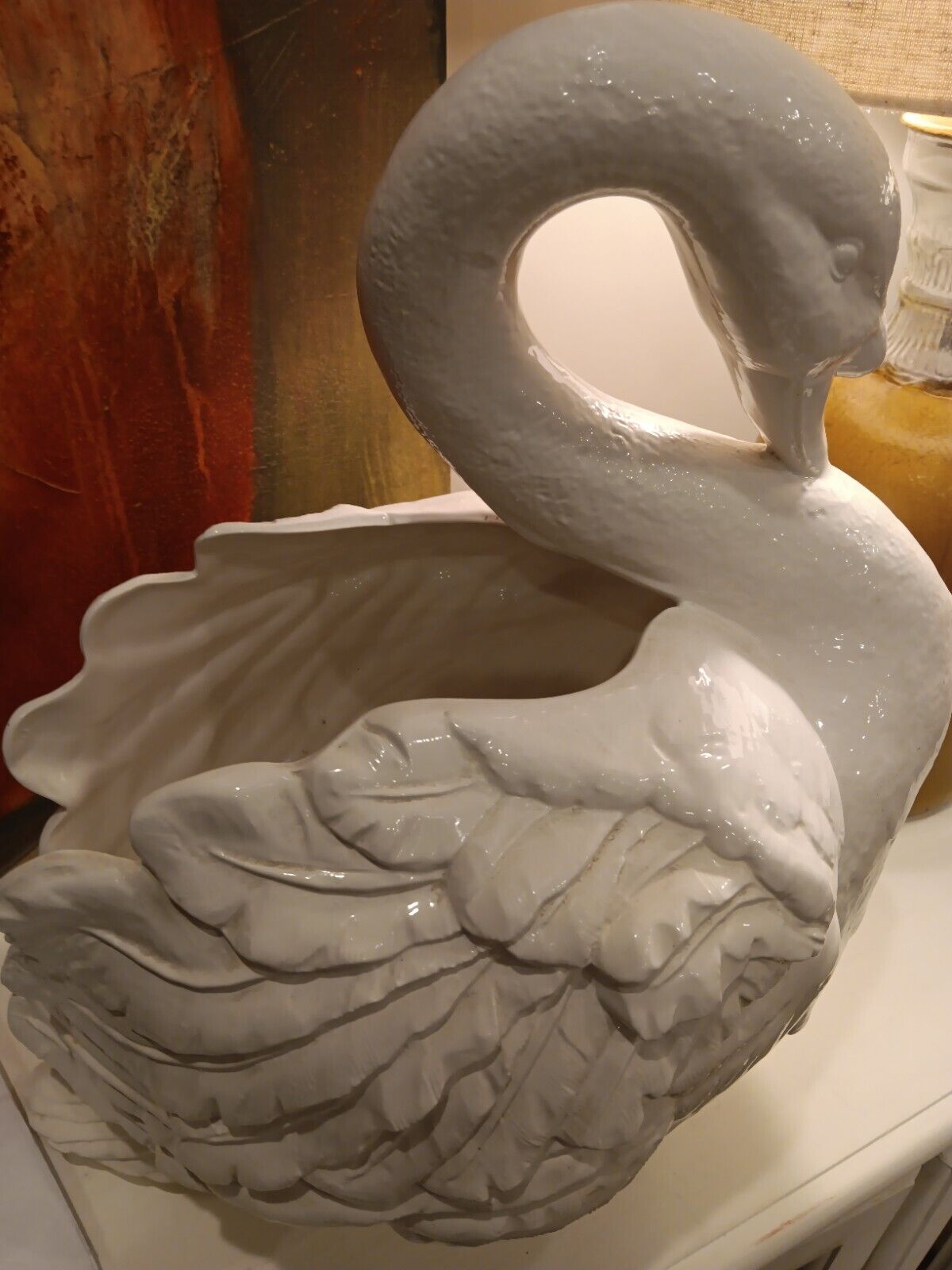 white porcelain swan planter large