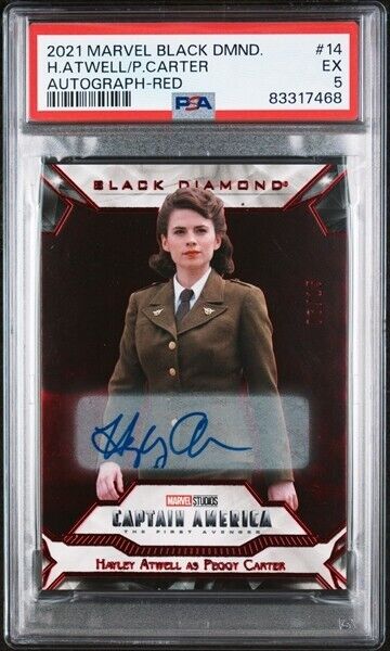 2021 UD Marvel Black Diamond autograph - Hayley Atwell 6/15 PSA 5 Excellent RED