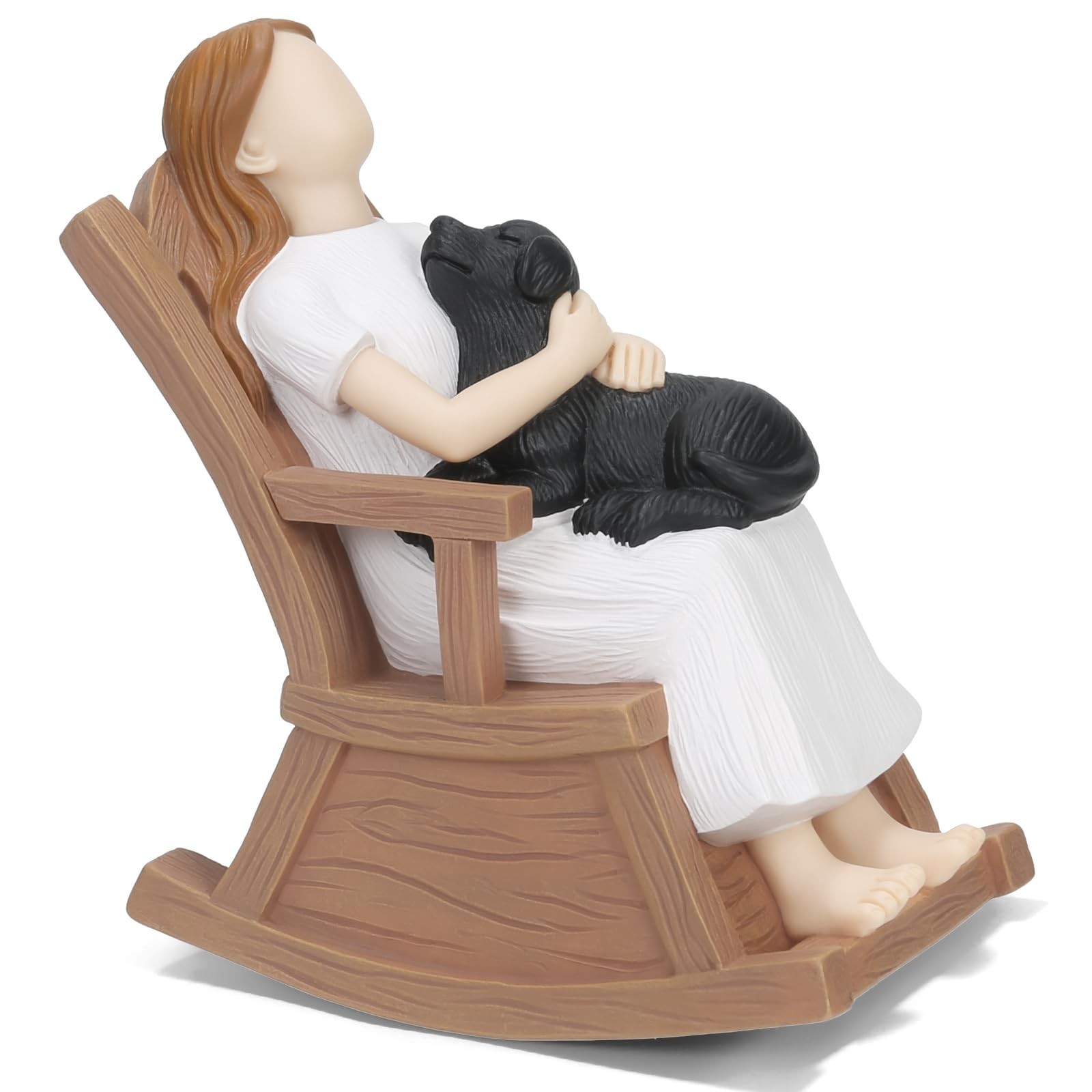 Dog Lover Gift Hand Painted Figurine - Girl & Loyal Black Dog on Rocking Chai... Dog Lover Gift Hand Painted Figurine - Girl & Loyal Black Dog on Rocking Chai...