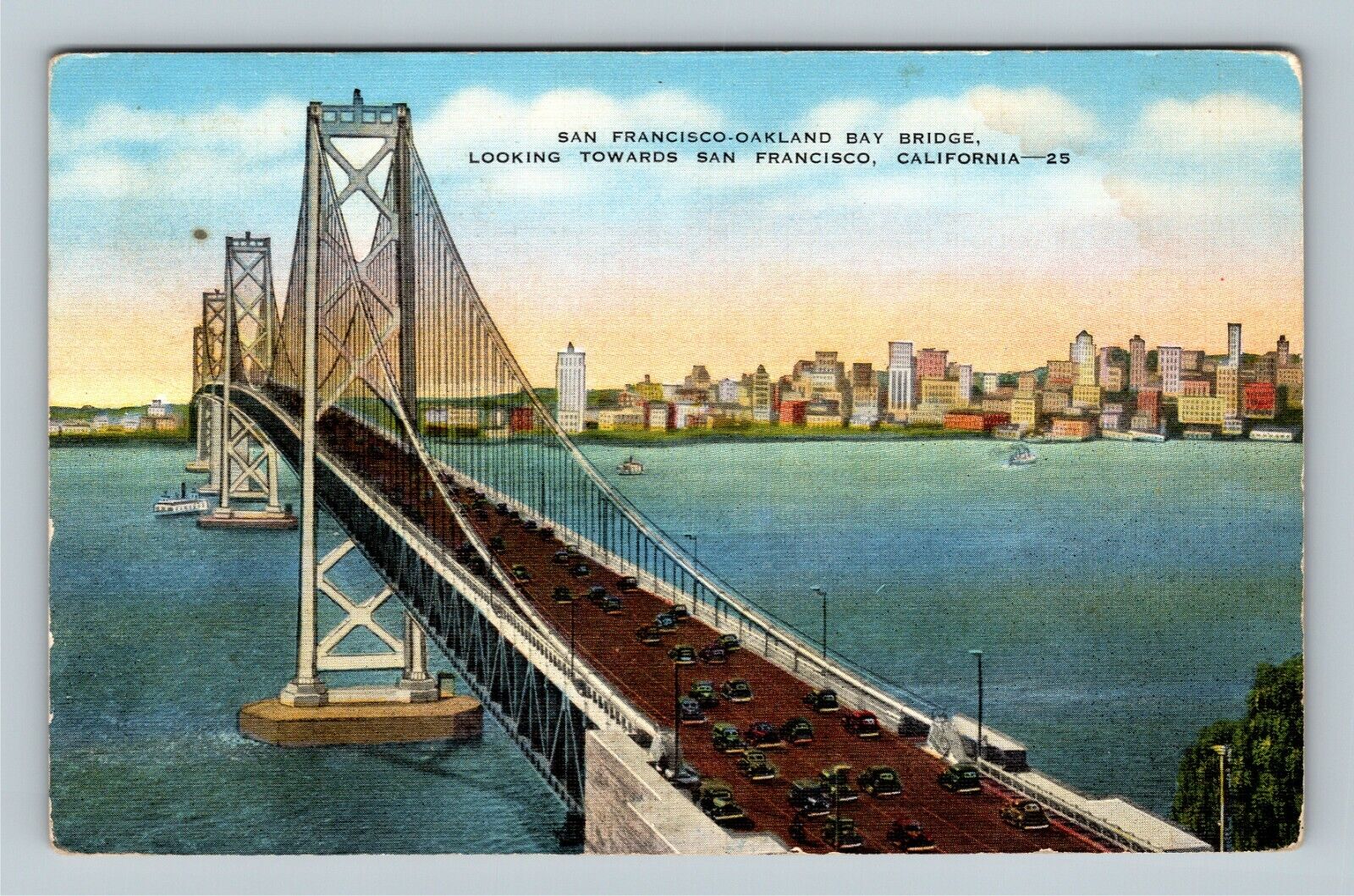 San Francisco CA, San Francisco-Oakland Bay Bridge, California Vintage Postcard