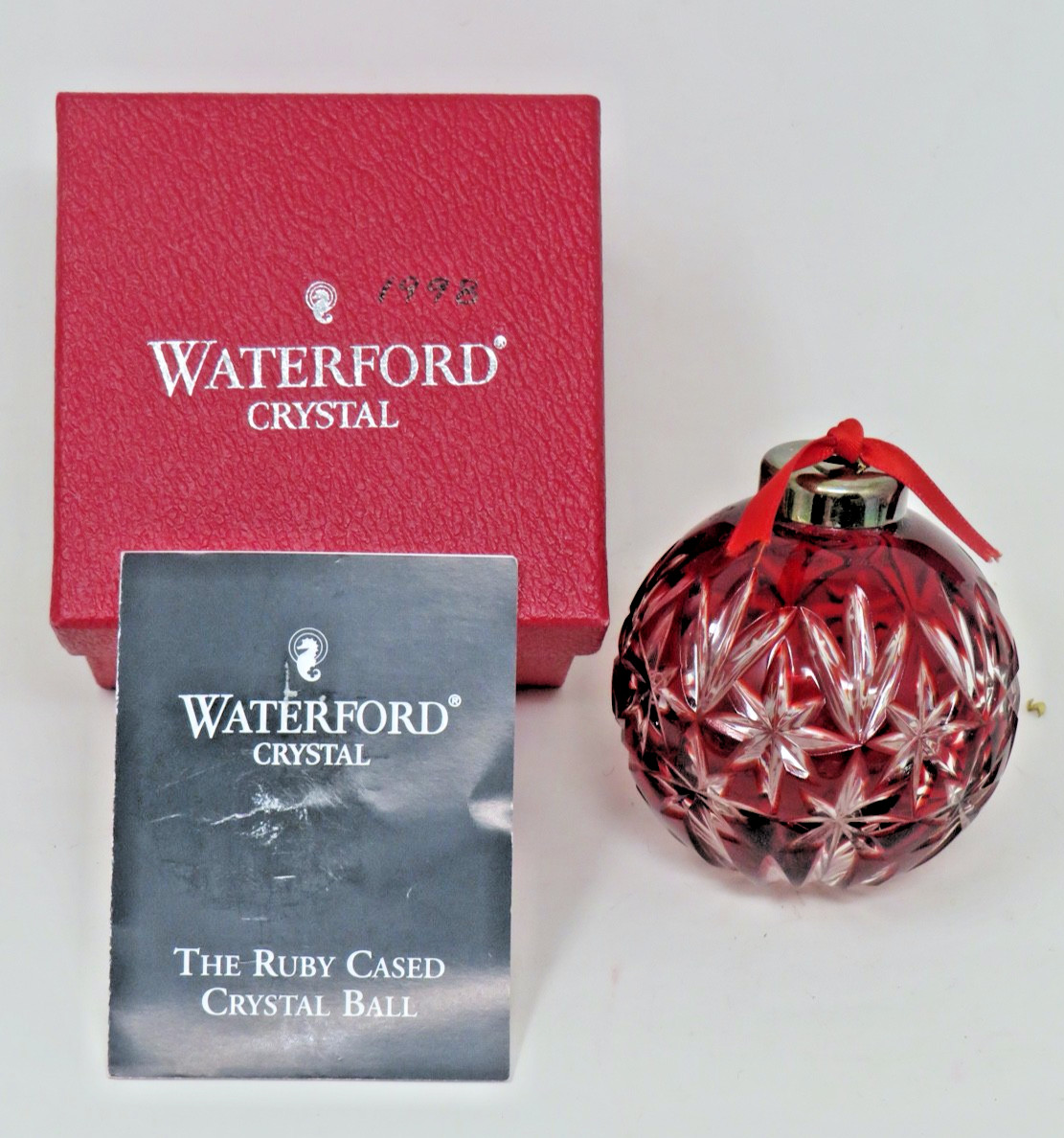 Waterford Ruby Red Cased Crystal 1998 Ball Ornament Hand Signed Dated Jim OLeary