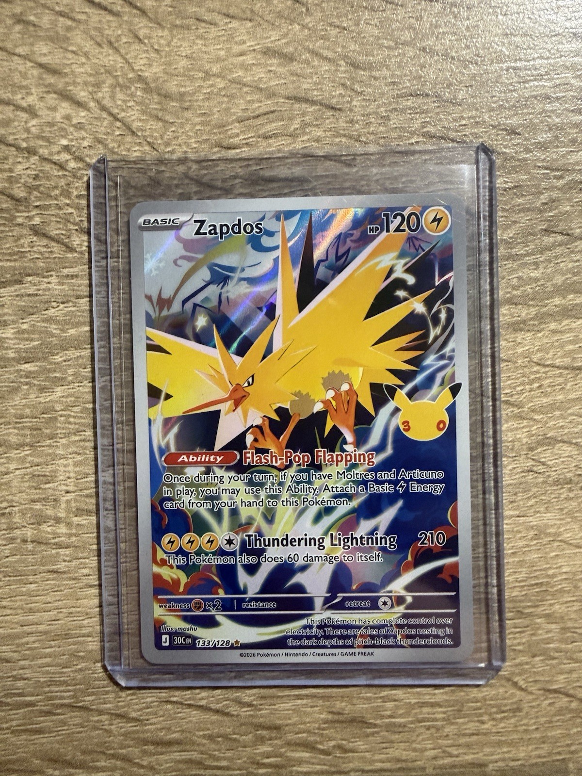 Pokémon TCG Zapdos 30th Celebration 133/128 Illustration Rare IR Card