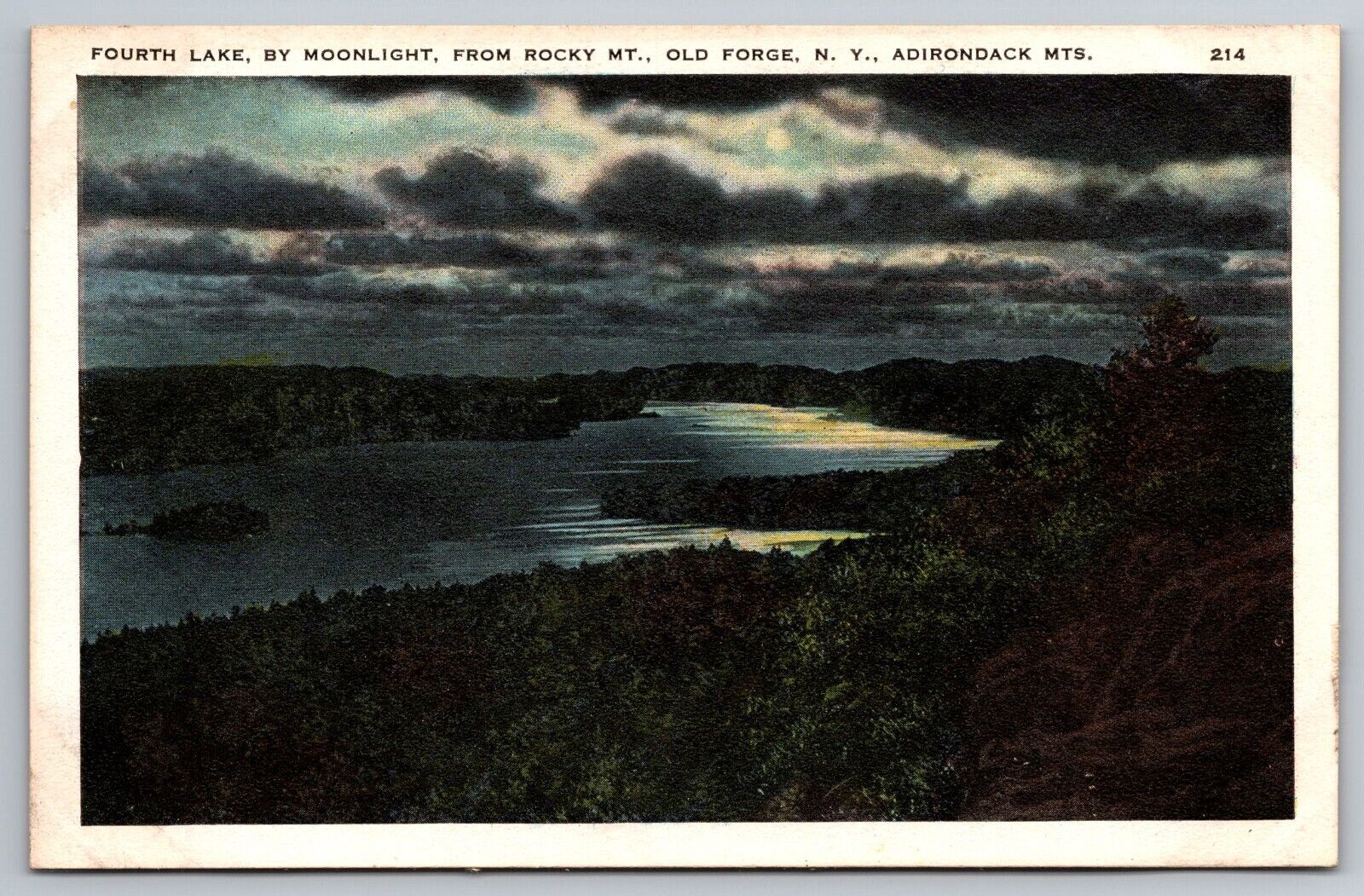 Fourth Lake by Moonlight. Old Forge. Adirondacks NY Vintage Postcard