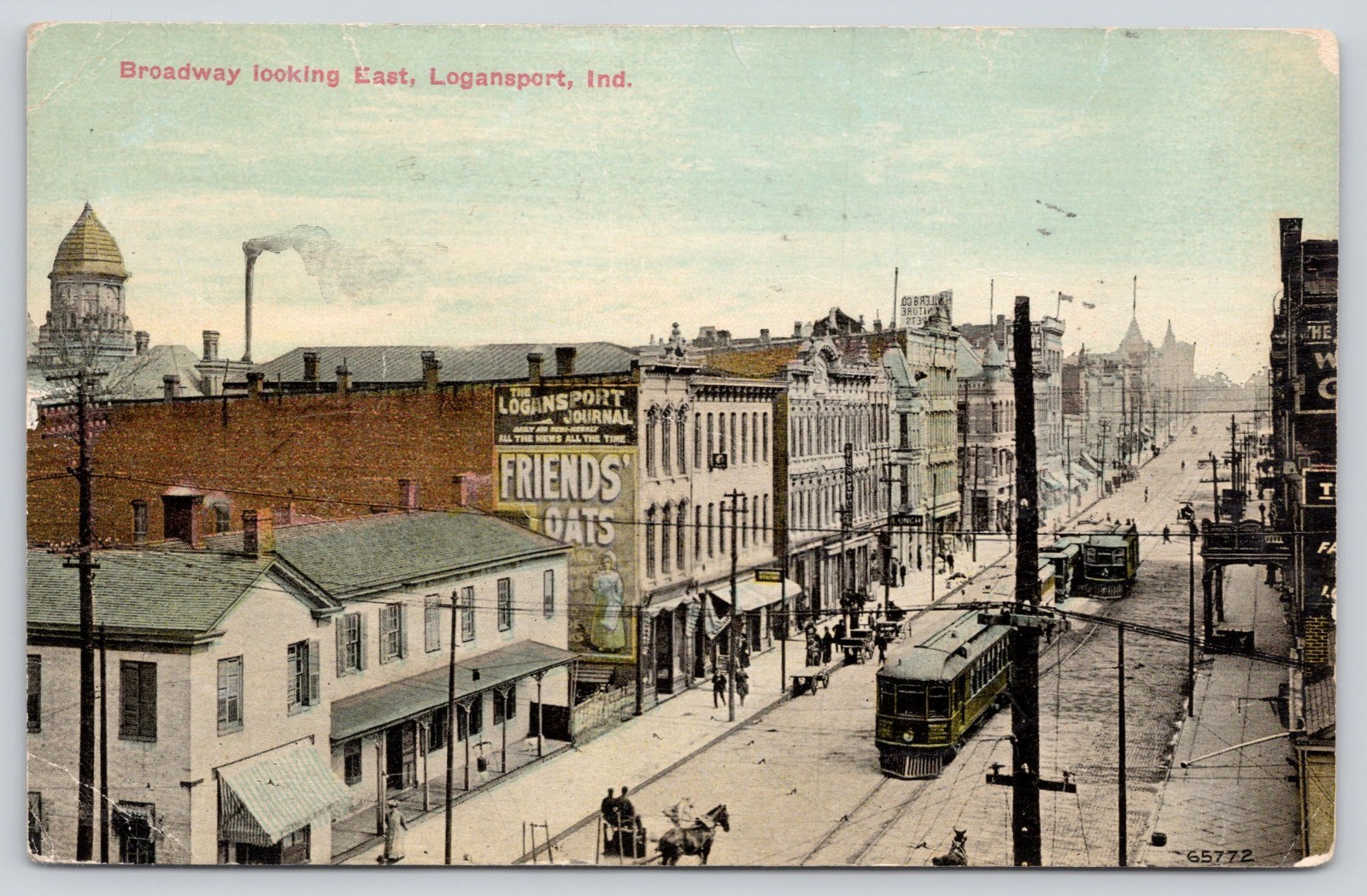 Logansport IN Indiana Broadway East, Logansport Journal Sign, 1911 Postcard DB