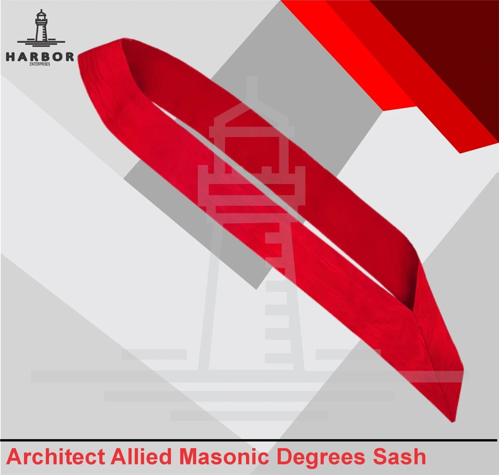 Architect Allied Masonic Degrees Sash Red Ribbon Masonic Freemason Regalia