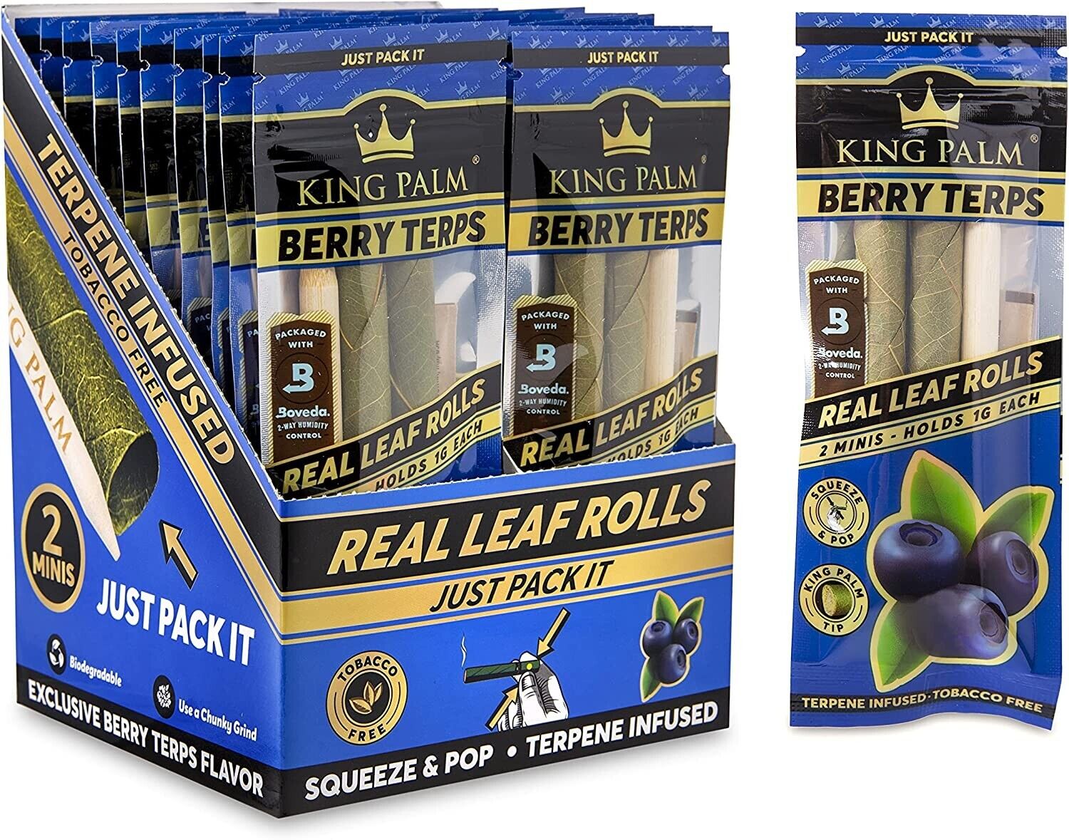 King Palm | Mini | Berry Terps | Palm Leaf Rolls | 20 Packs of 2 Each = 40 Rolls