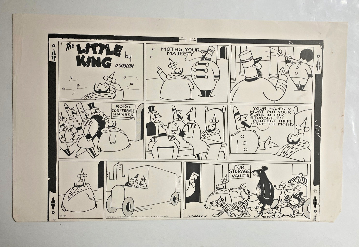 1949 LITTLE KING OTTO SOGLOW ORIGINAL PRODUCTION ART SUNDAY NEWSPAPER COMIC 7/17