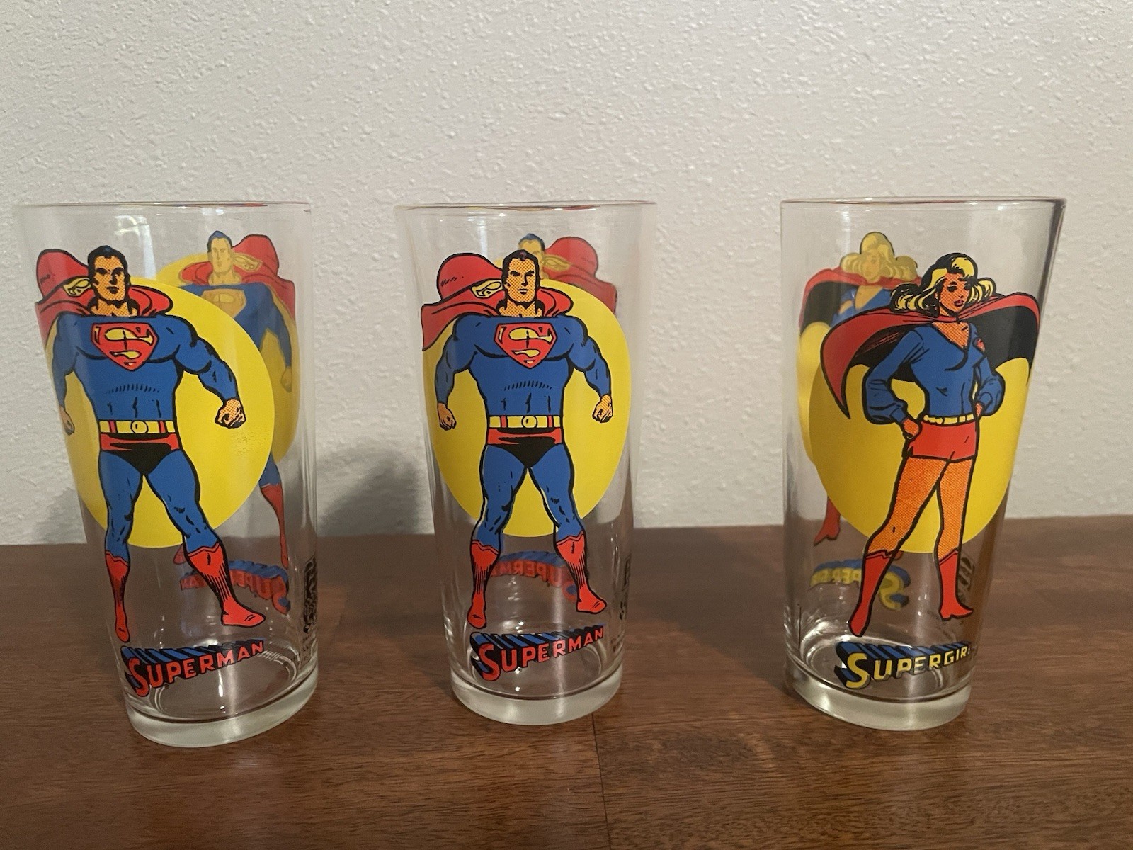 Vintage 1976 Pepsi Super Series Superman Supergirl Glass Trio Set