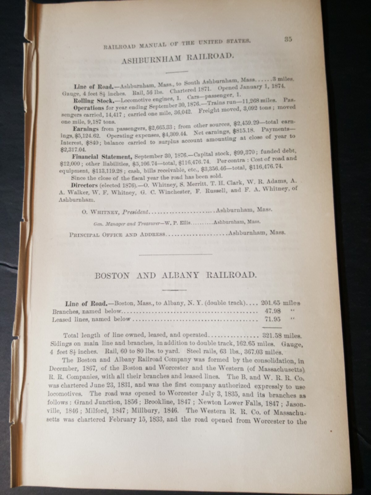 1878 original train report BOSTON AND ALBANY RAILROAD Millbury Brookline MA