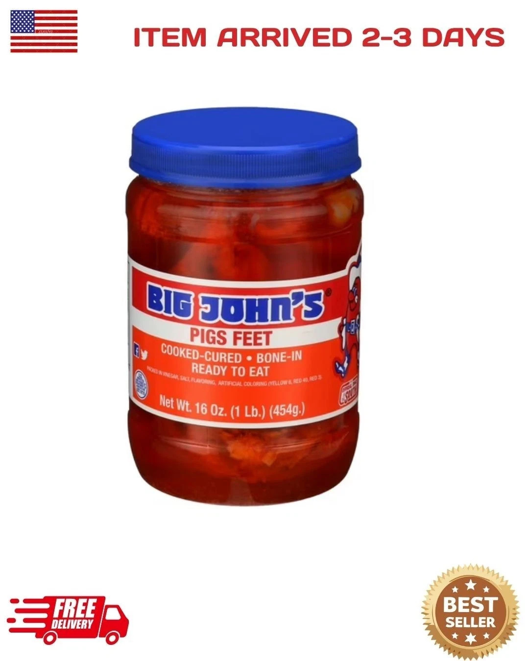 Big John\'s Pickled Pigs feet 16 oz, Convenient Resealable Plastic Jar