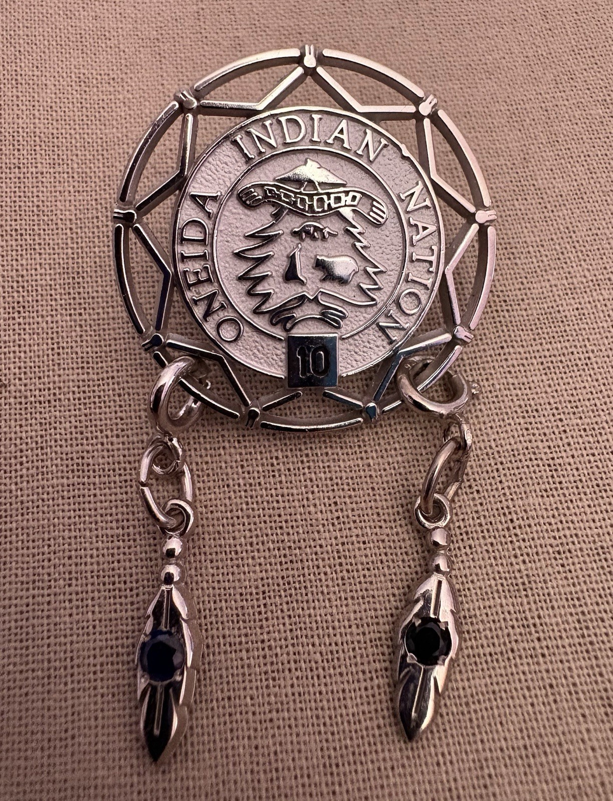 Vintage Oneida Indian Nation 10 Yr Sterling Silver Service Pin Detachable Charms