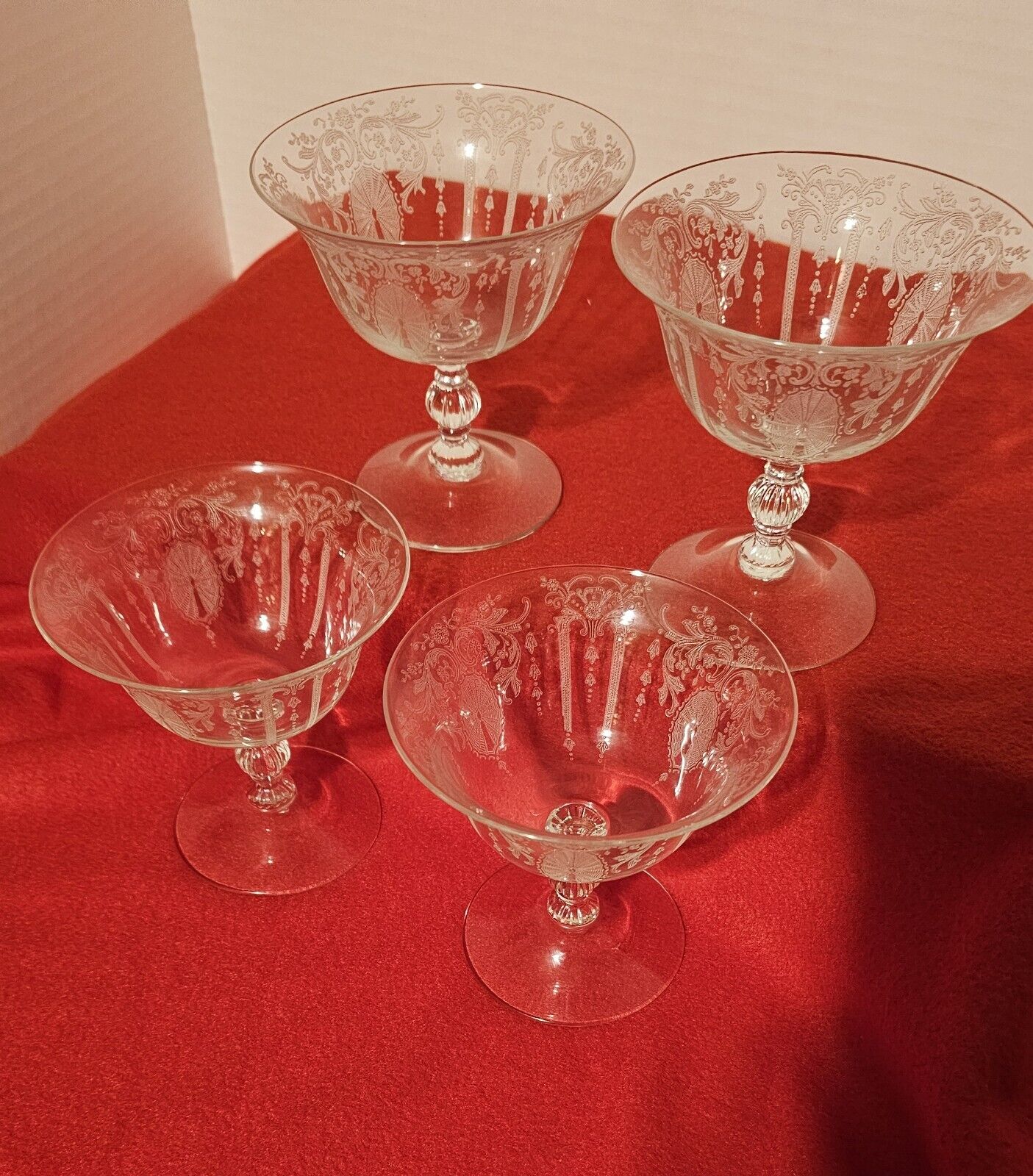 Cambridge Glass Co. Set Of 4 Candlelight Etched  Low Sherbets 