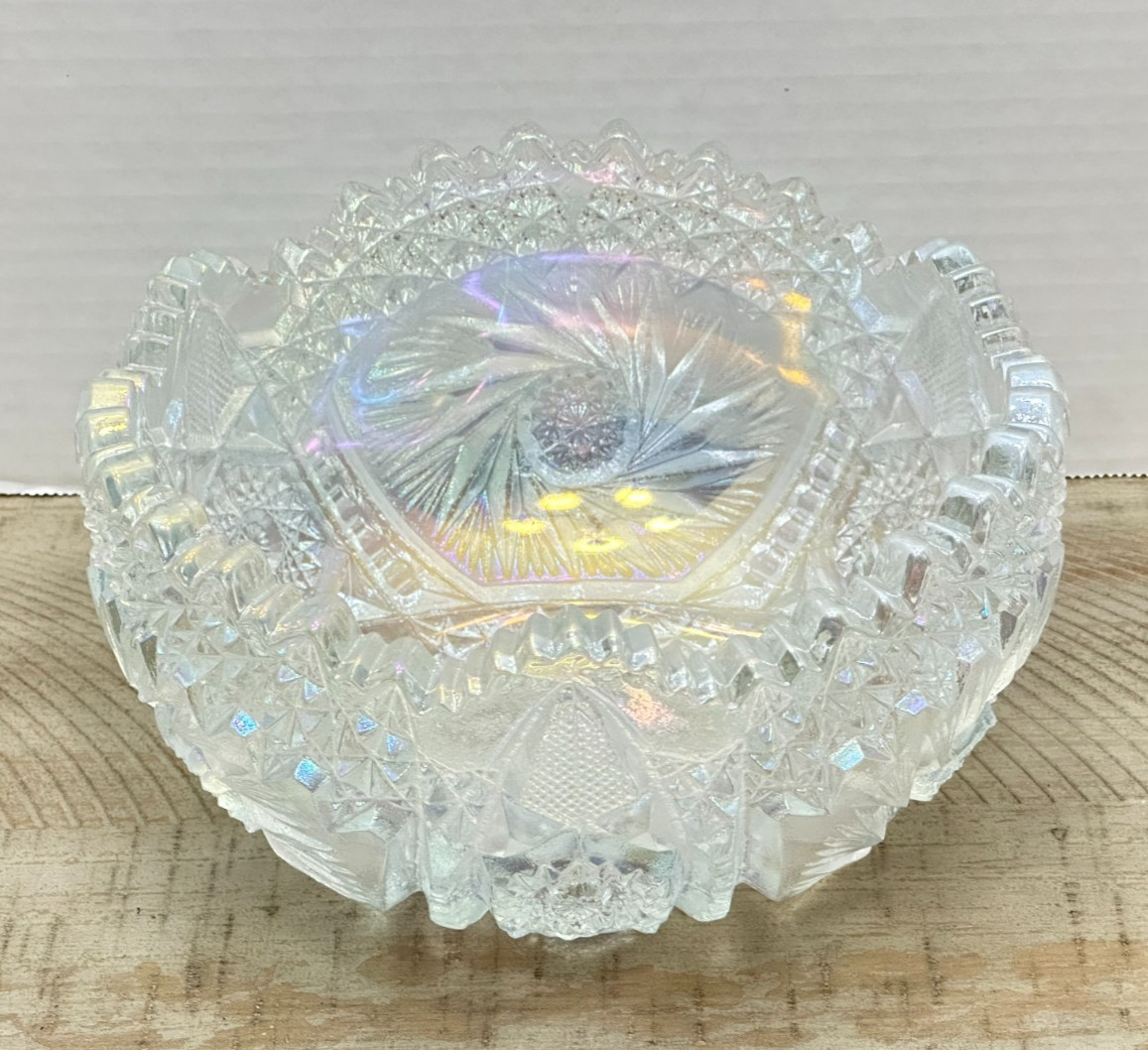Vintage LE Smith Comet in the Stars Clear Iridescent Carnival Bowl Sawtooth Rim Vintage LE Smith Comet in the Stars Clear Iridescent Carnival Bowl Sawtooth Rim