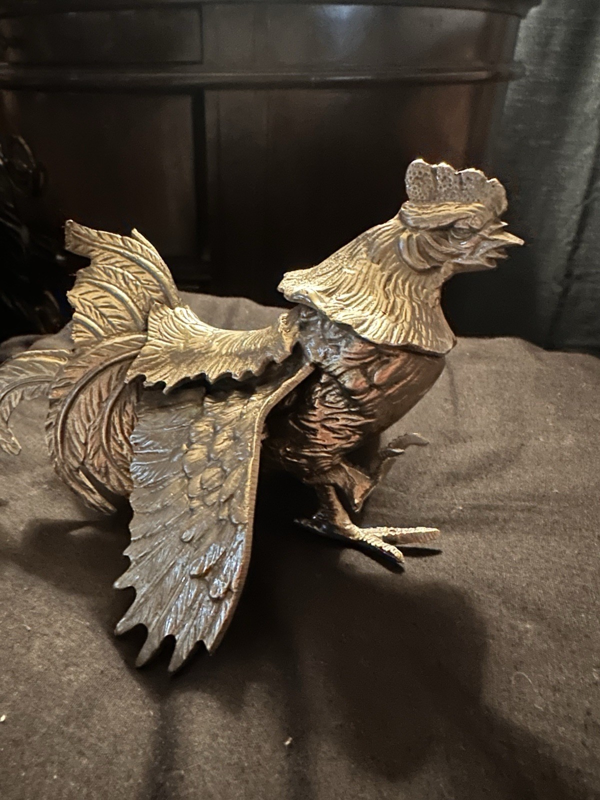 Pewter Rooster Farm Animal Bird Metal Figurine Statue Silver