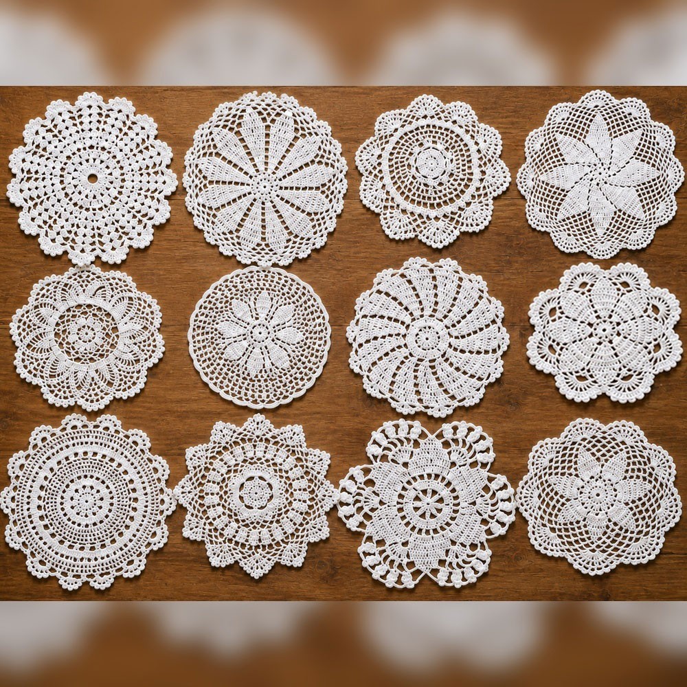 12Pcs/Lot 7-8inch White Vintage Hand Crochet Lace Round Table Mats Doilies Doily