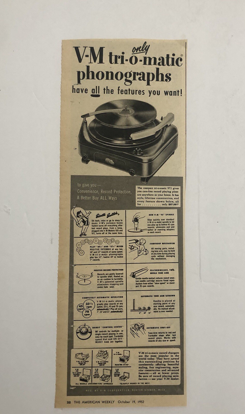 Vintage 1952 American Weekly ad Phonograph magazinead 0C26